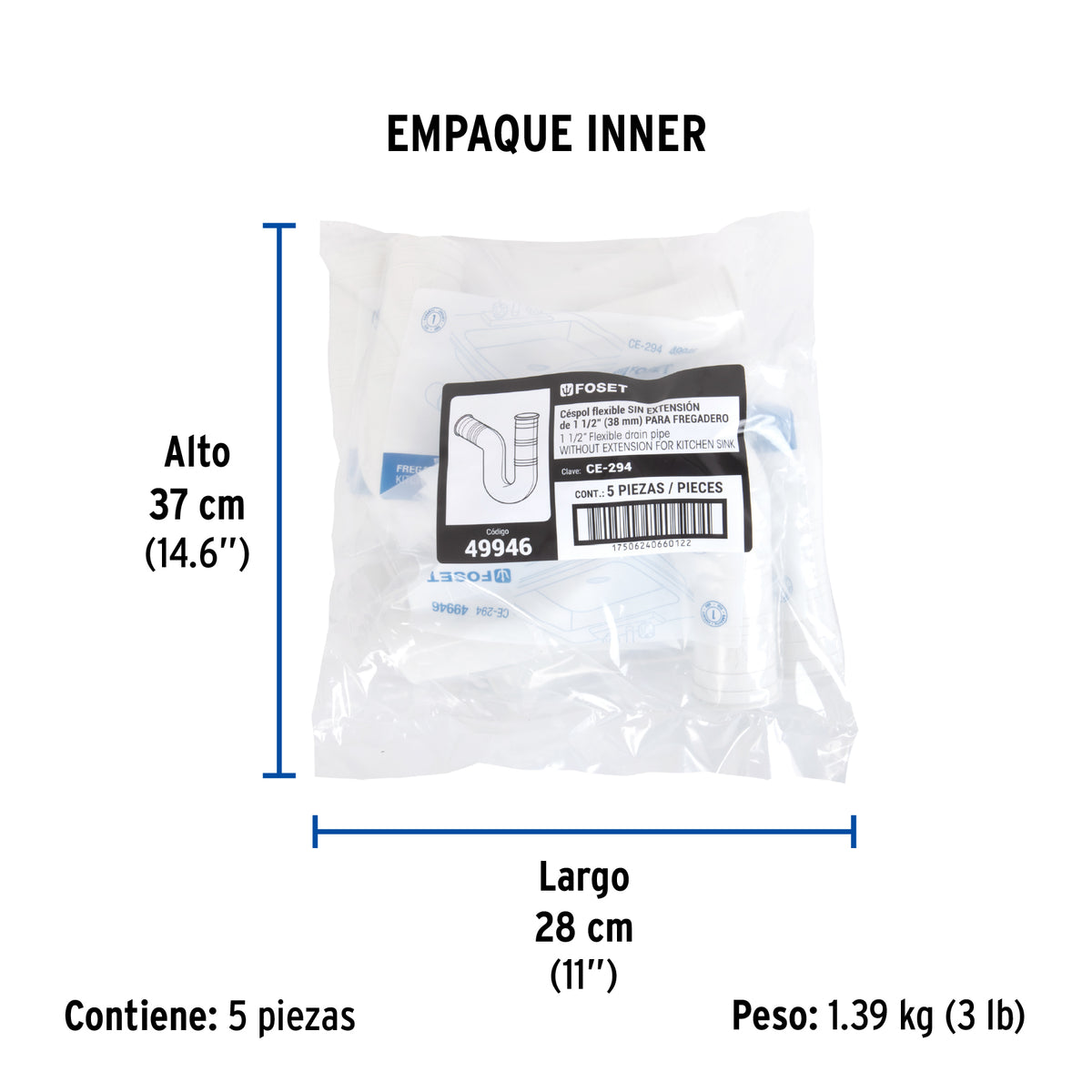Céspol flexible para fregadero, PVC, 1-1/2"