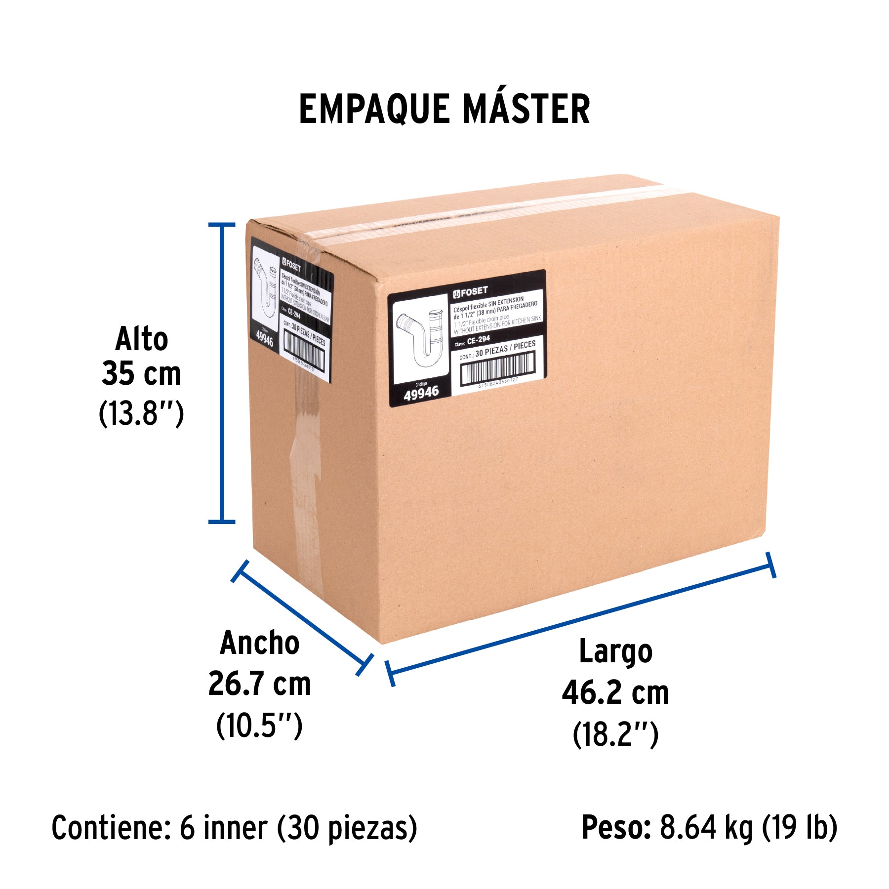 Céspol flexible para fregadero, PVC, 1-1/2"
