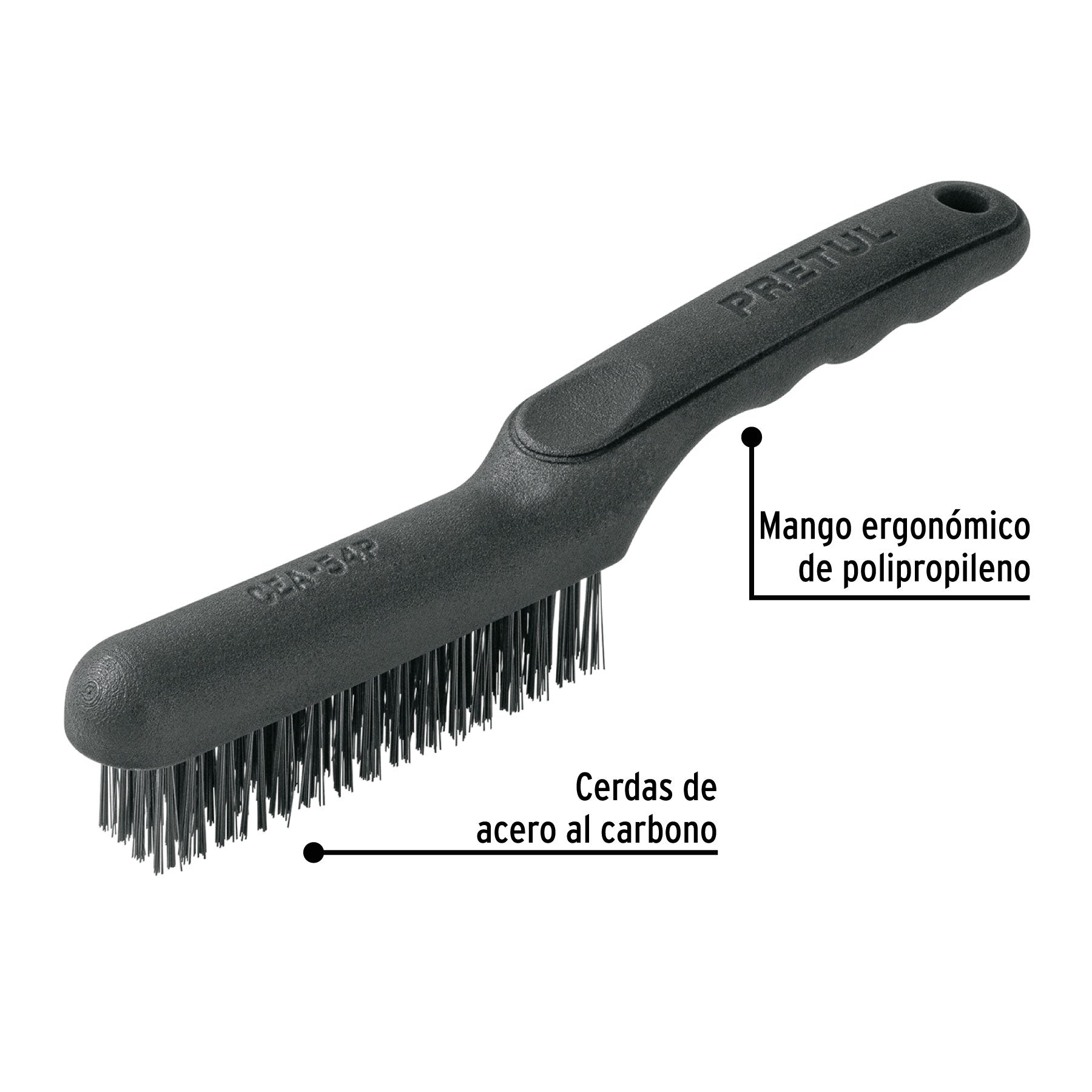 Cepillo de alambre, cerdas acero carbono, 64 pinceles,Pretul