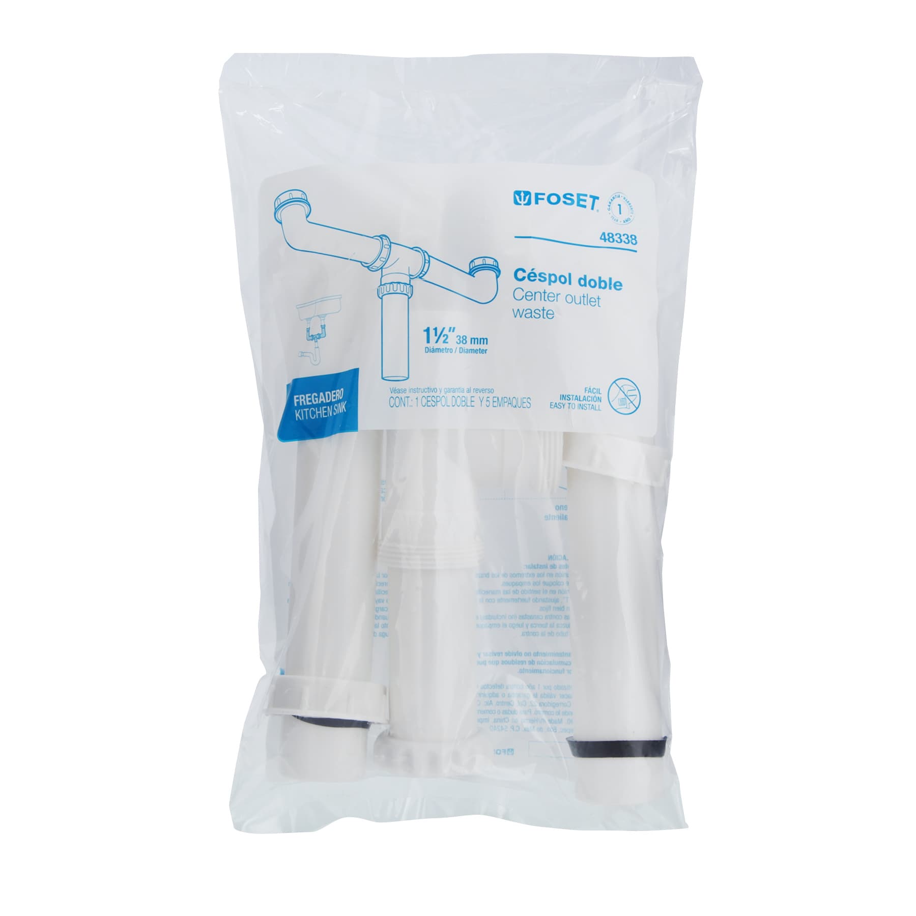 Céspol doble para fregadero, polipropileno, 1-1/2"