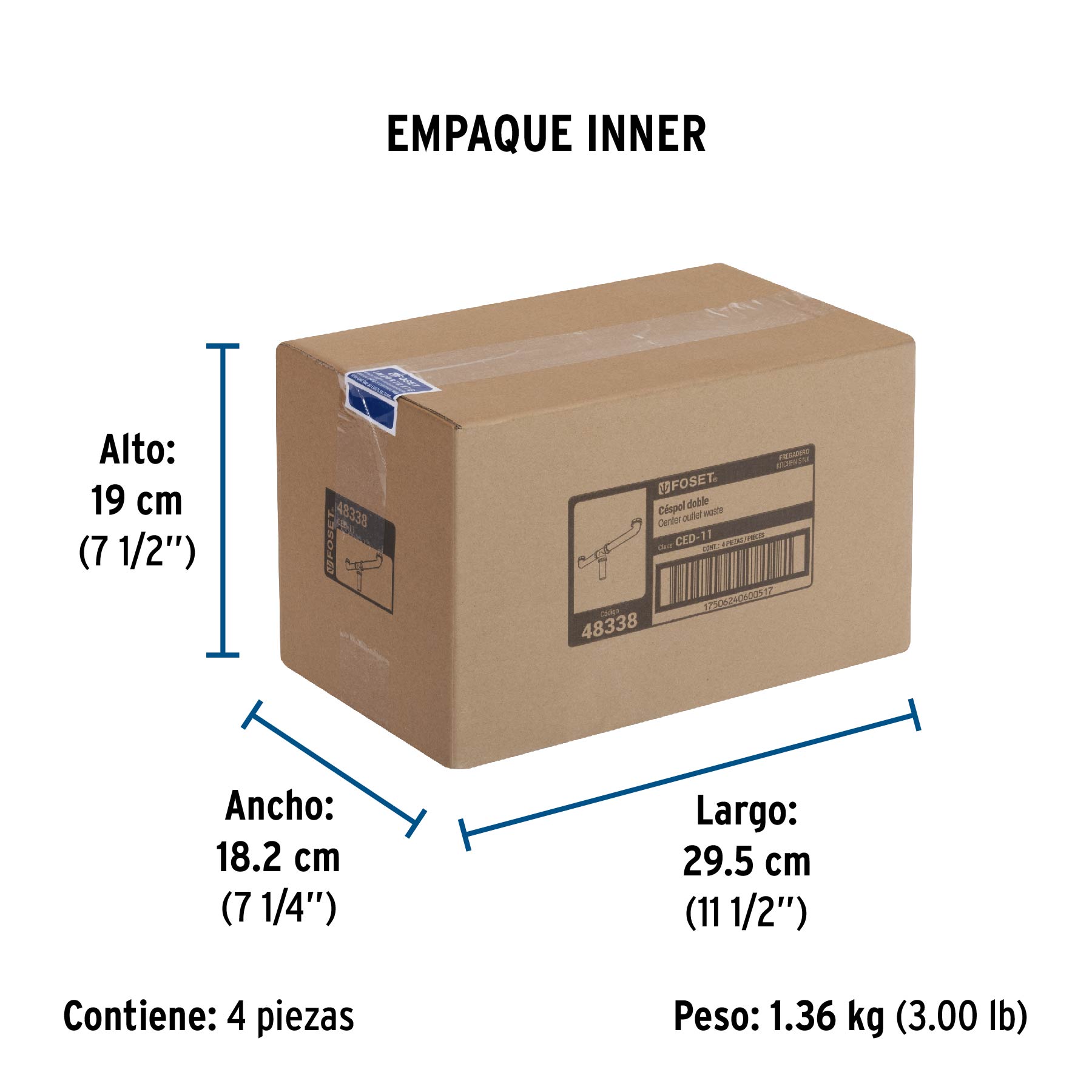 Céspol doble para fregadero, polipropileno, 1-1/2"