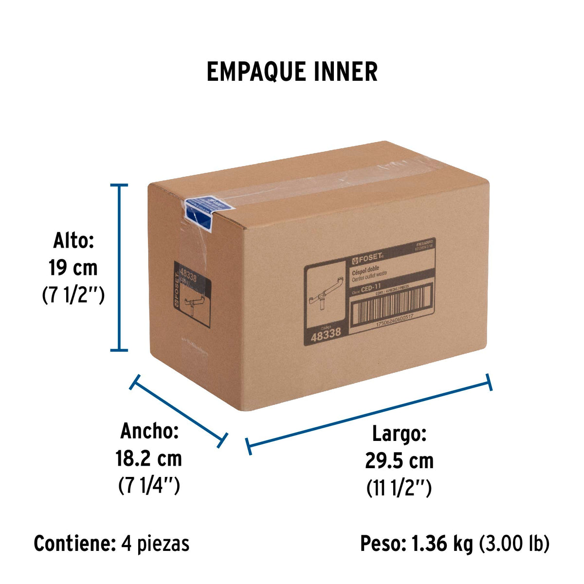 Céspol doble para fregadero, polipropileno, 1-1/2"