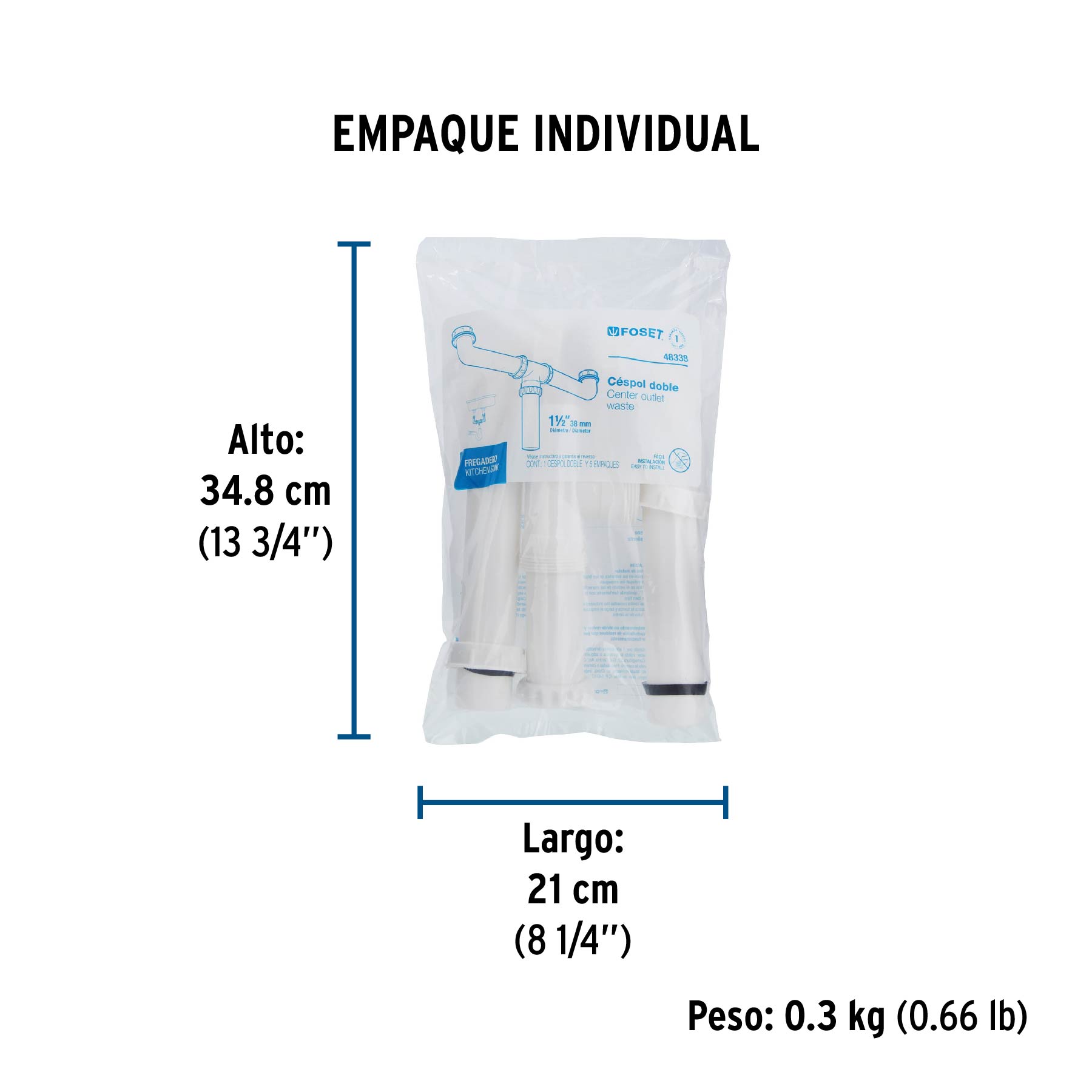 Céspol doble para fregadero, polipropileno, 1-1/2"