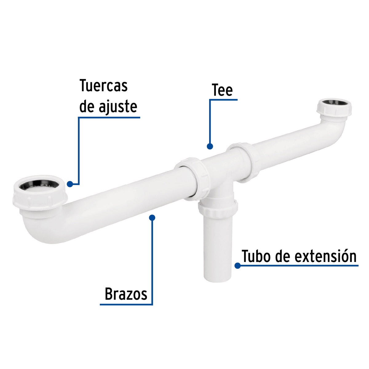 Céspol doble para fregadero, polipropileno, 1-1/2"