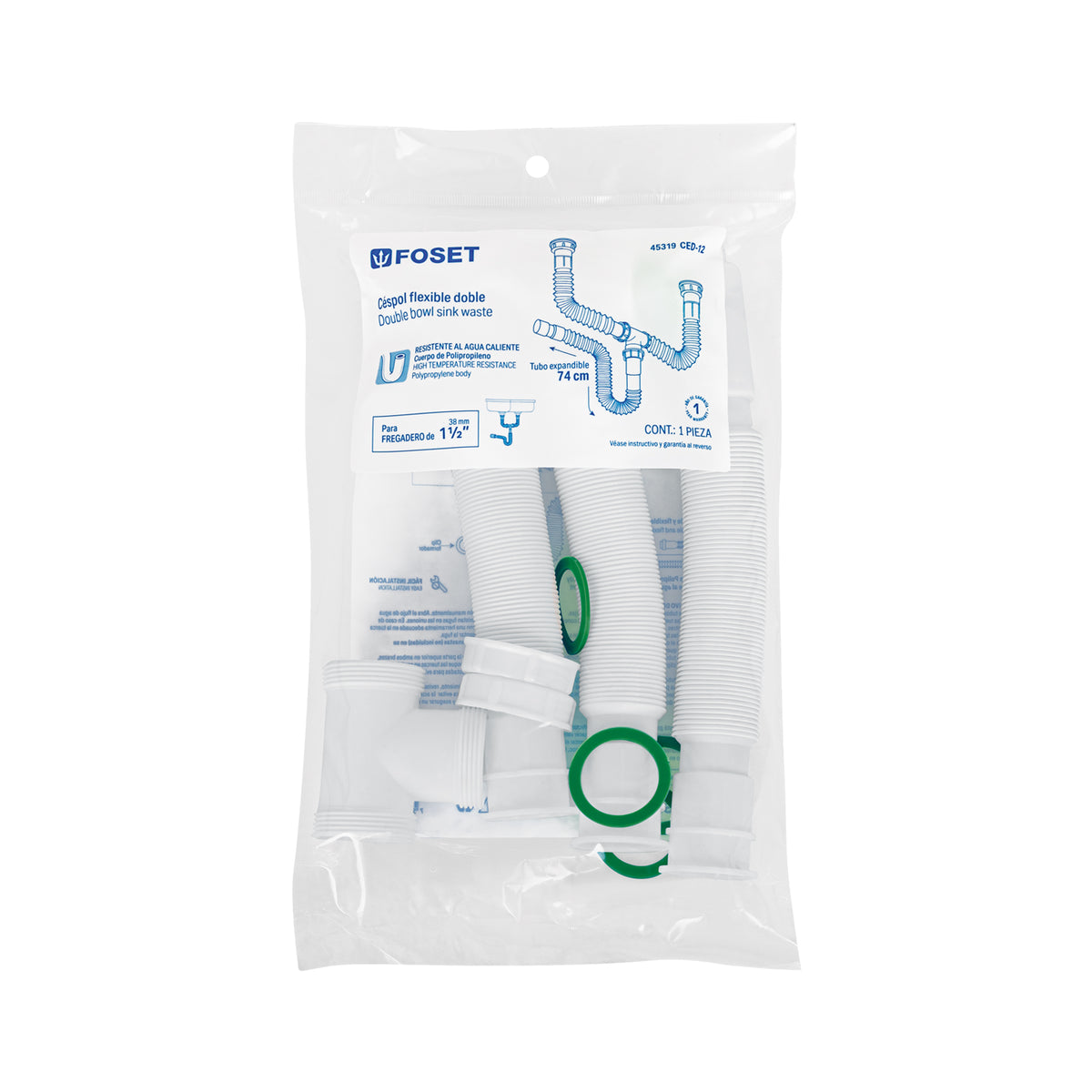 Céspol flexible doble para fregadero, polipropileno, 1-1/2'
