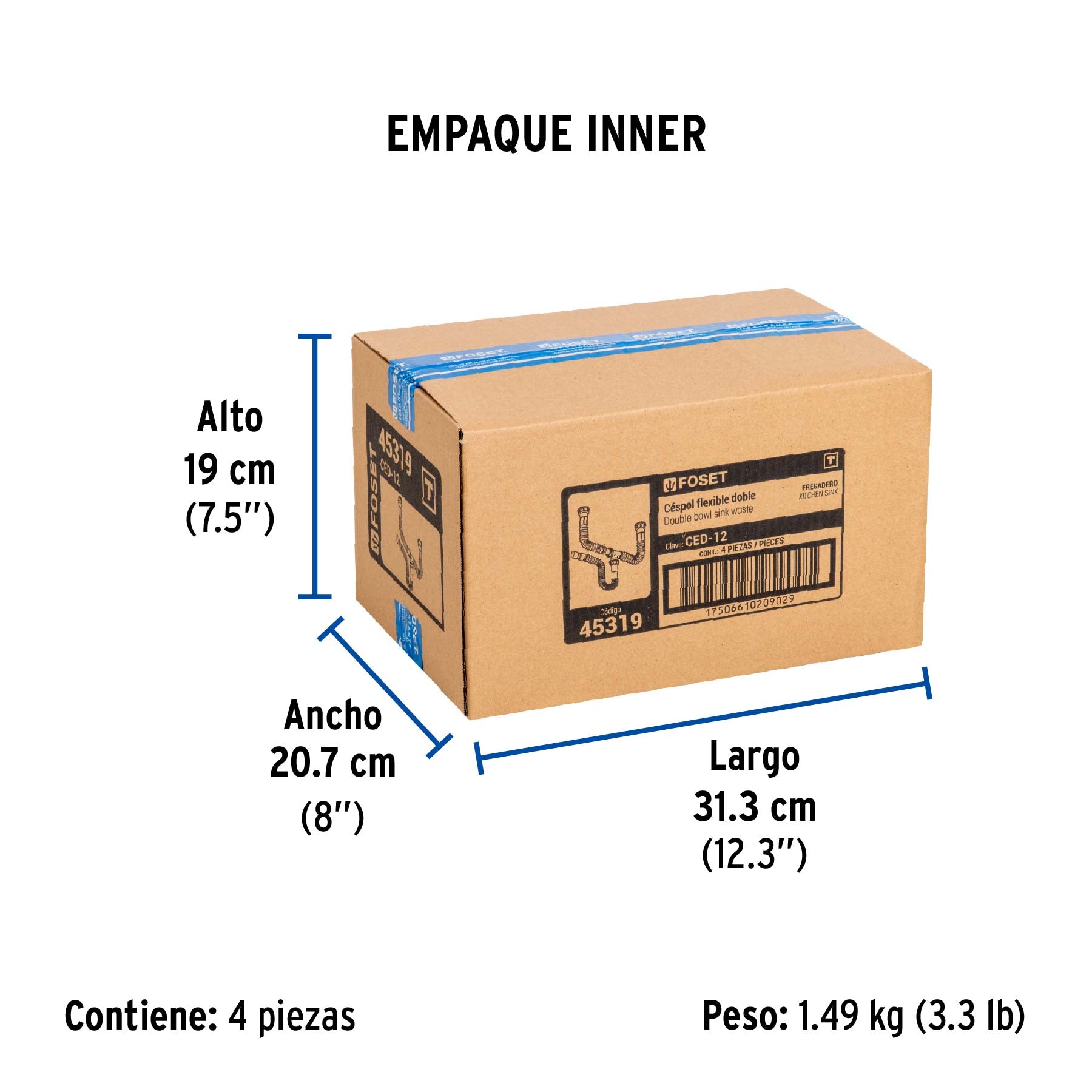 Céspol flexible doble para fregadero, polipropileno, 1-1/2'