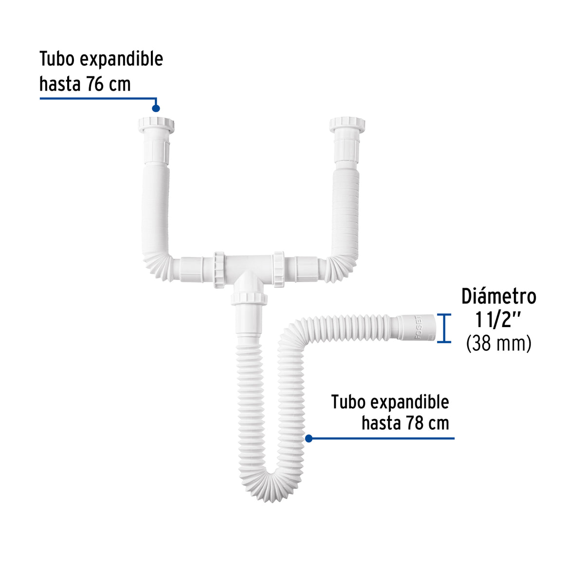 Céspol flexible doble para fregadero, polipropileno, 1-1/2'