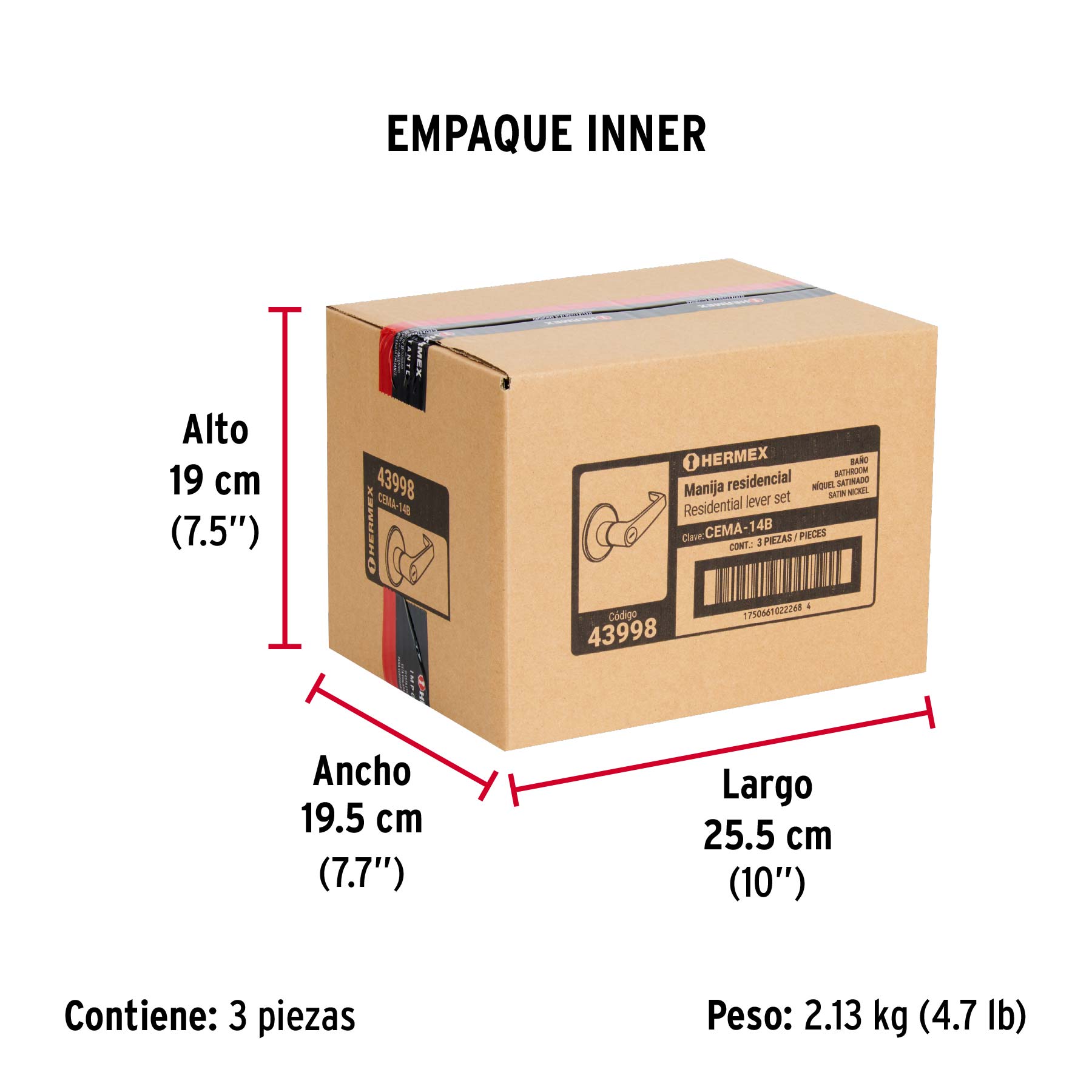 Cerradura manija 'Siena' p/baño, níquel satinado, HERMEX