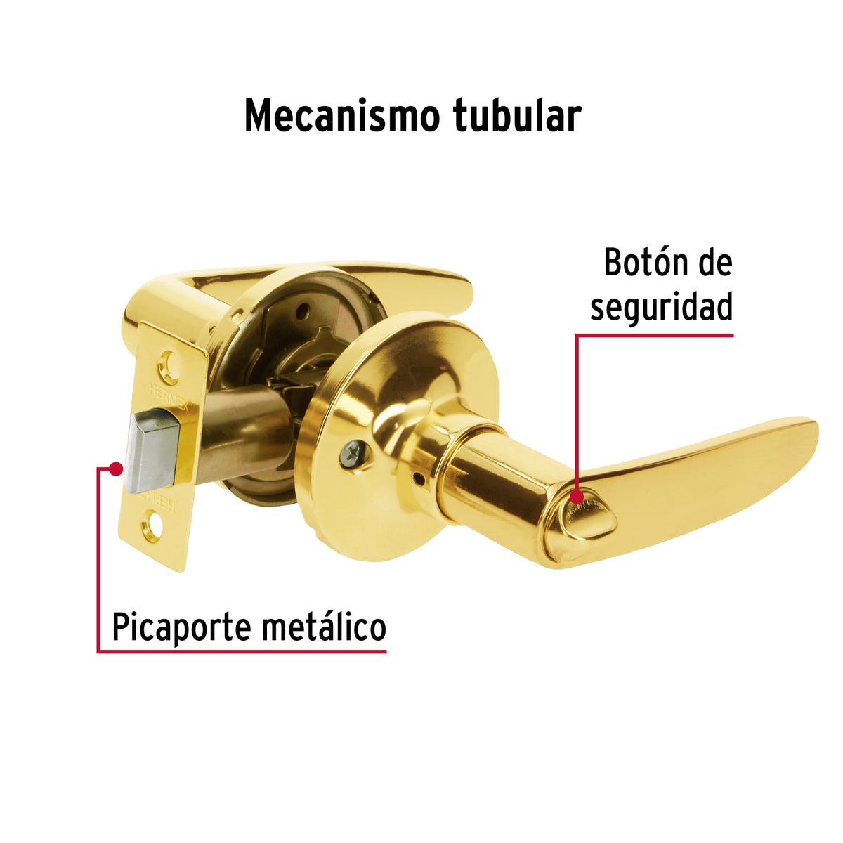 Cerradura manija, cilindro latón, latón brillante, baño