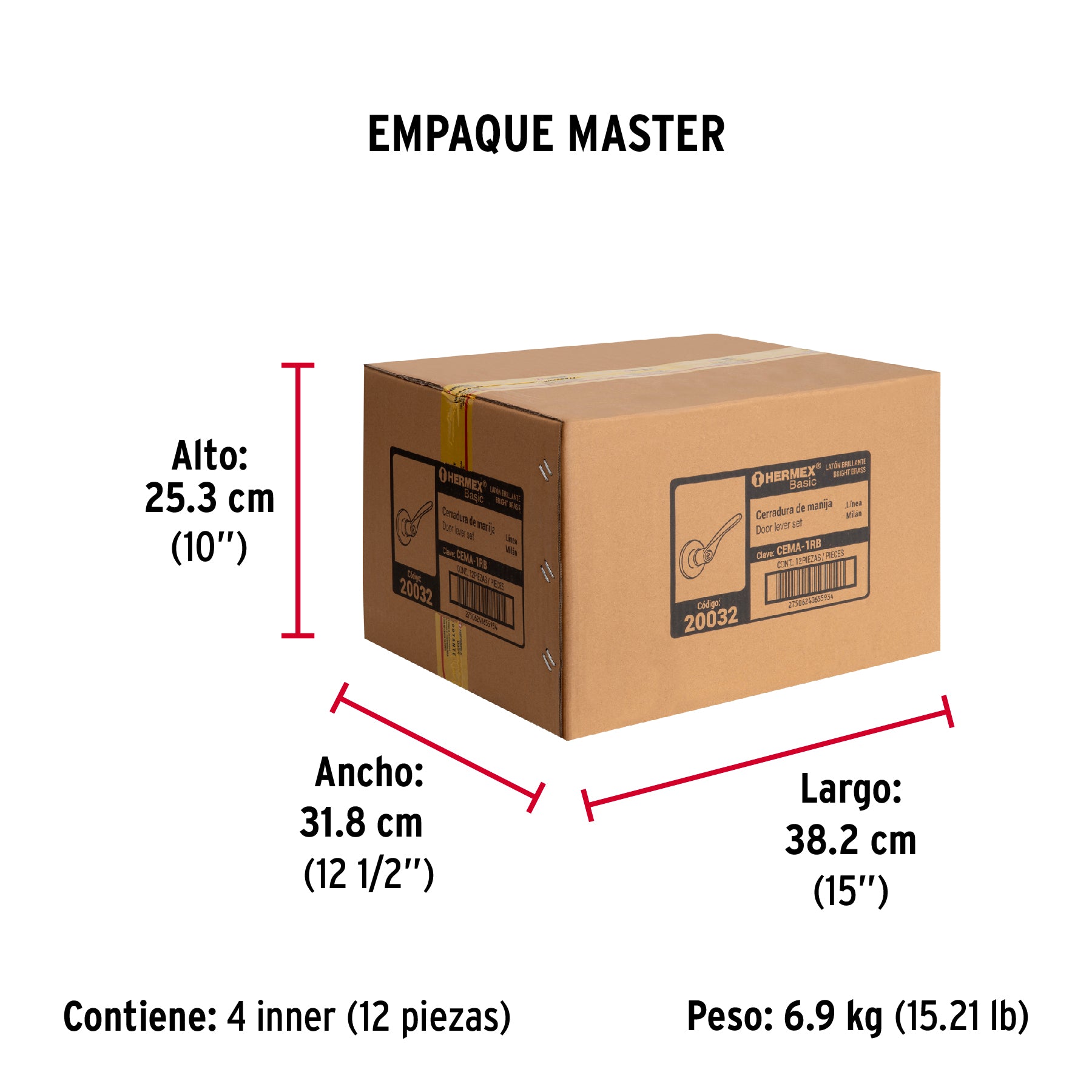 Cerradura Basic manija, cil metal, recámara, latón brillante