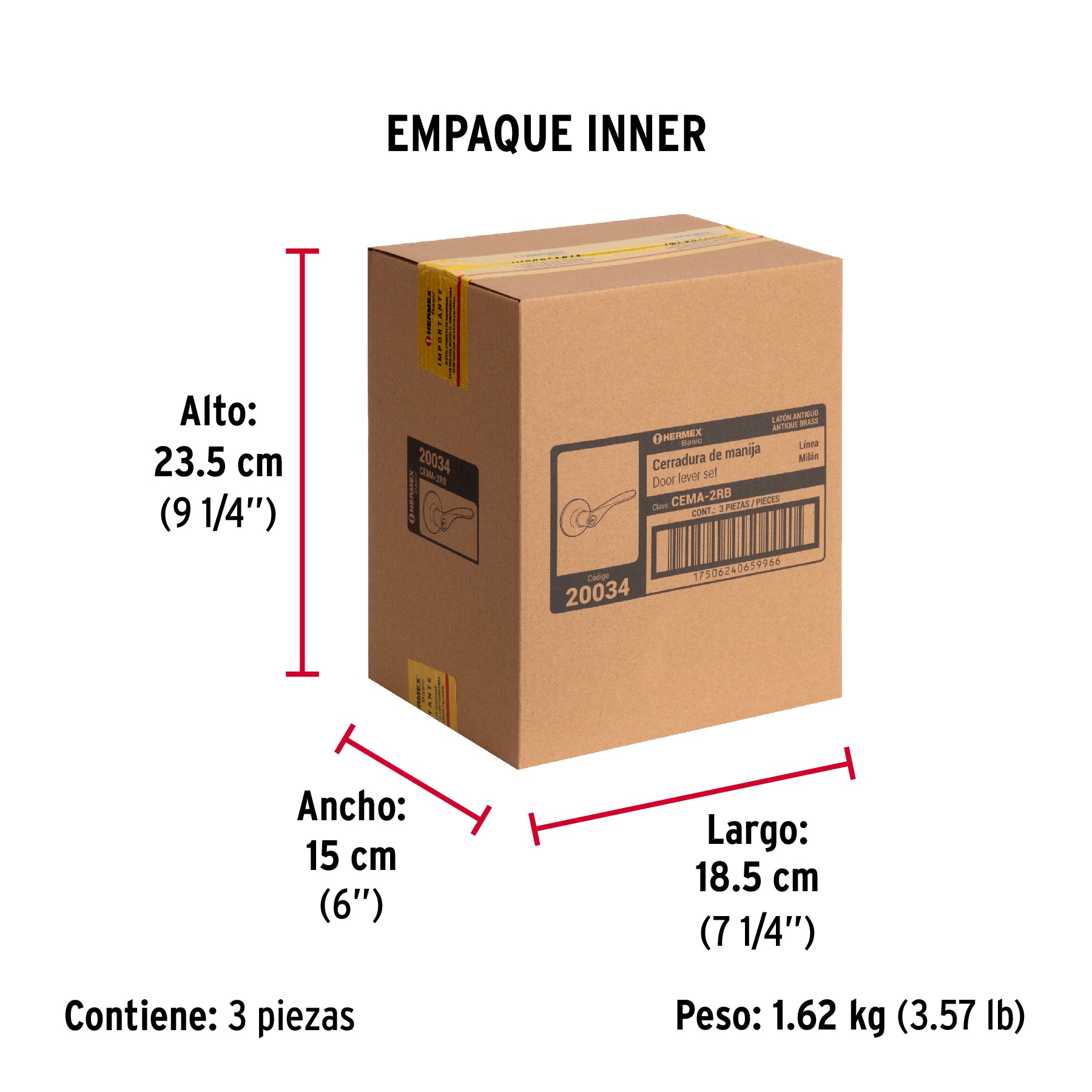 Cerradura Basic manija, cil metal, recámara,latón antiguo
