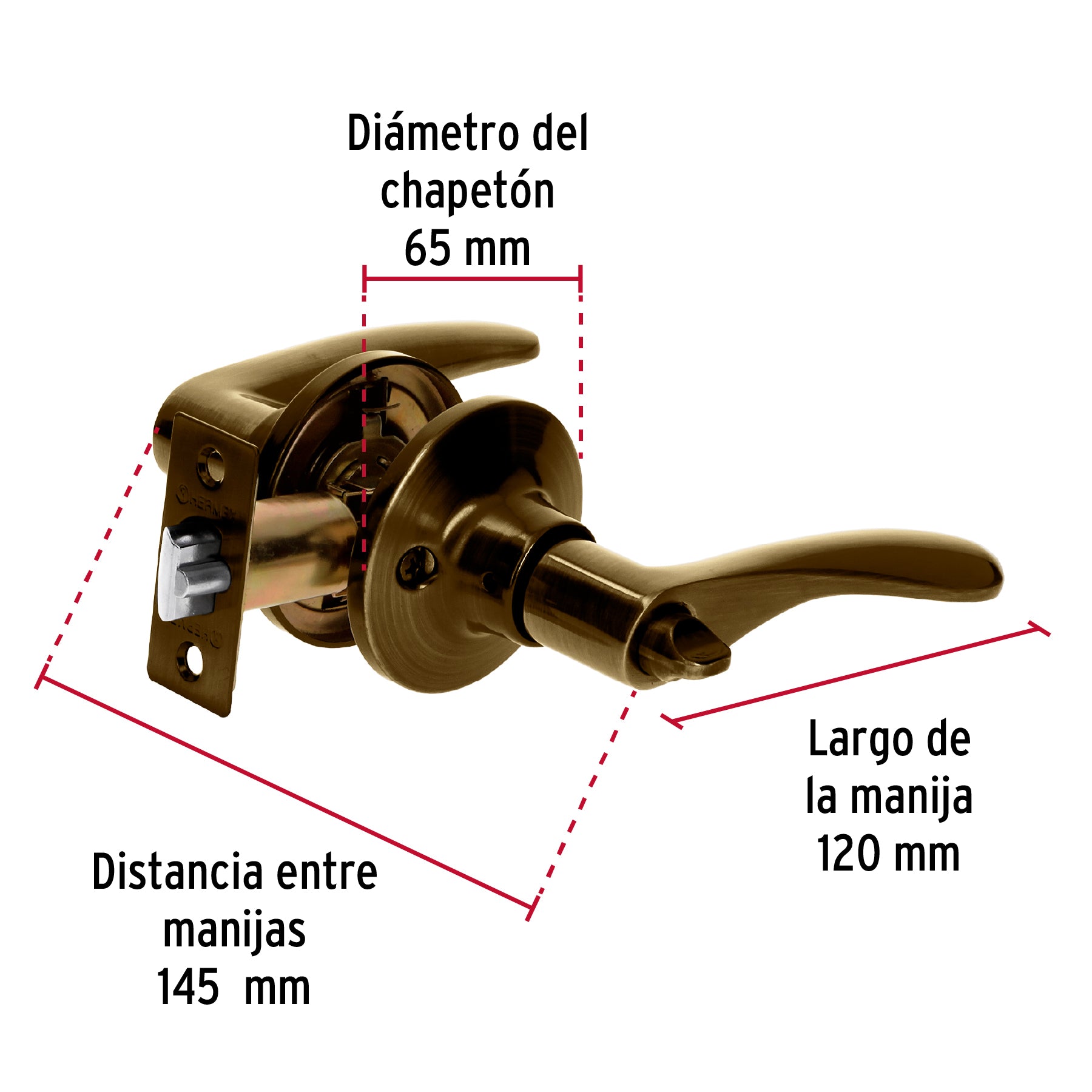Cerradura Basic manija, cil metal, recámara,latón antiguo