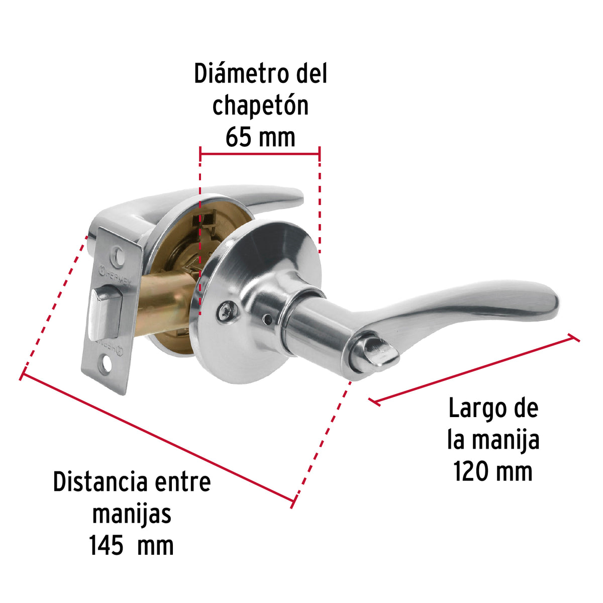 Cerradura Basic manija, cilindro metálico, baño, cromo