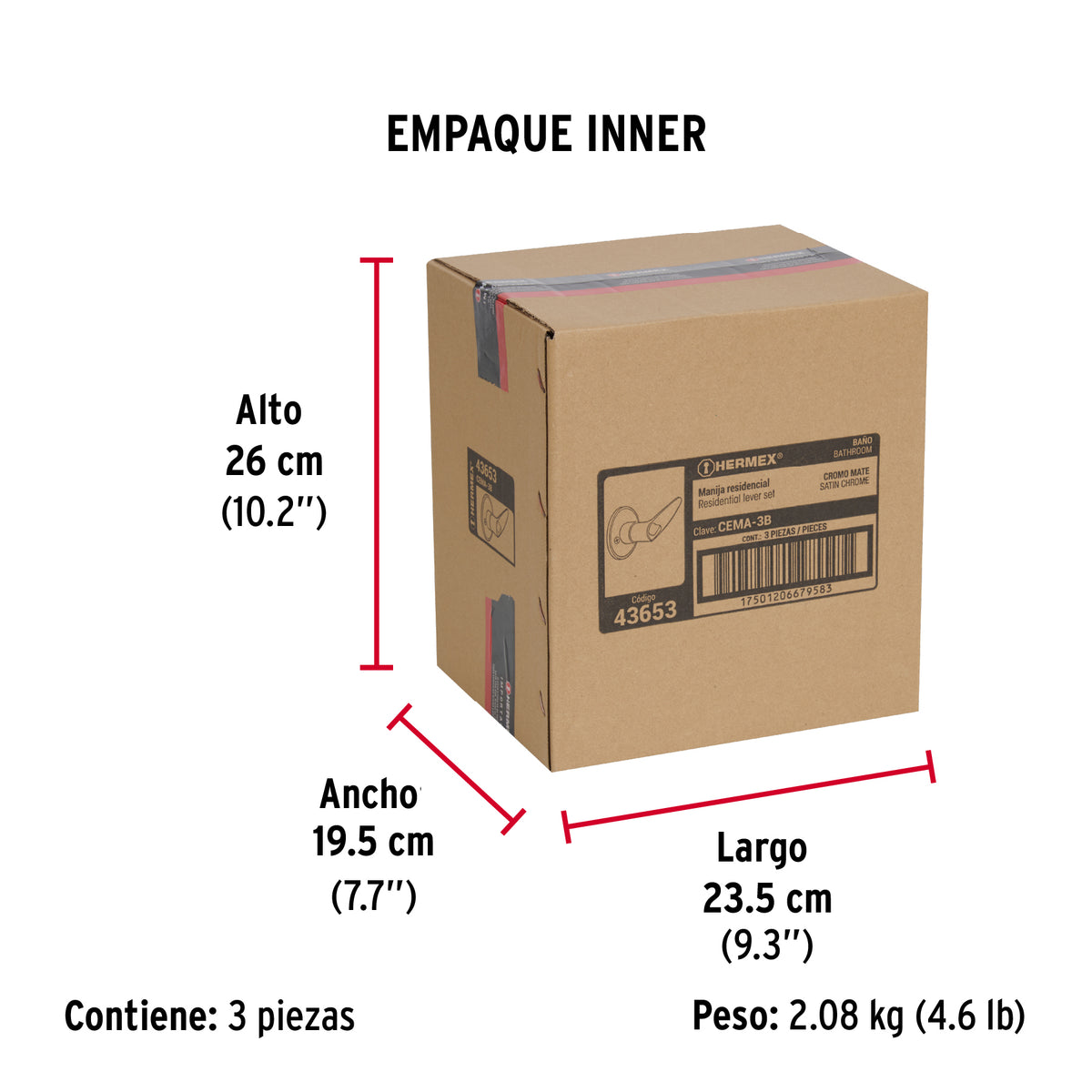 Cerradura manija, cilindro latón, cromo mate, baño