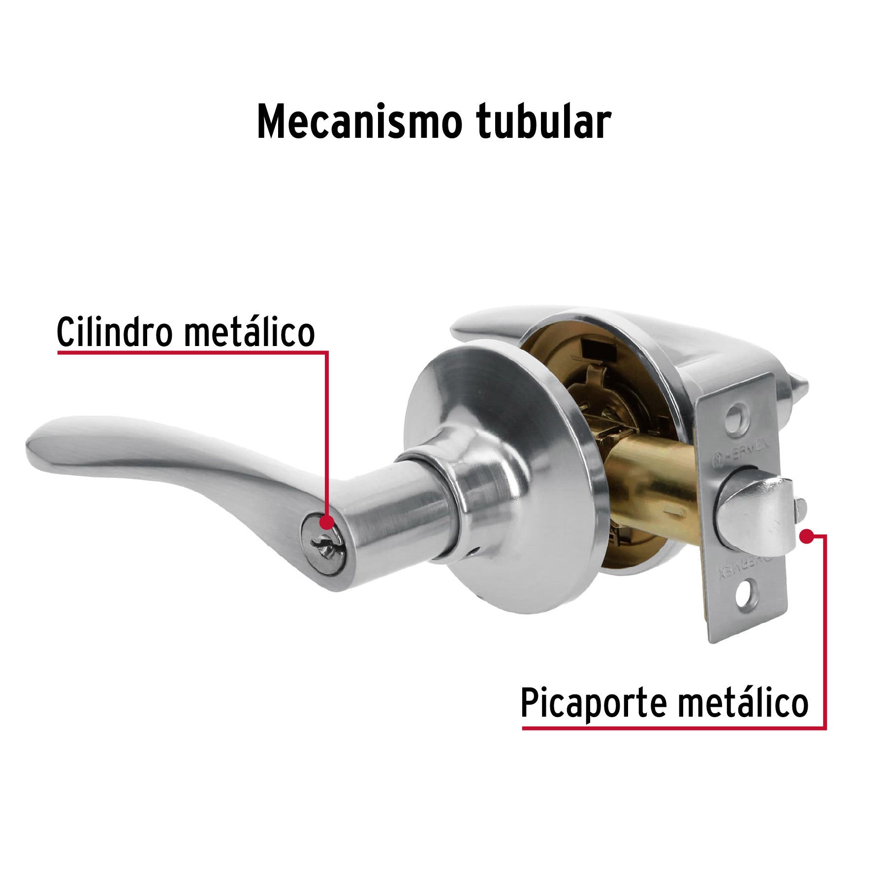 Cerradura Basic manija, cilindro metálico, recámara, cromo