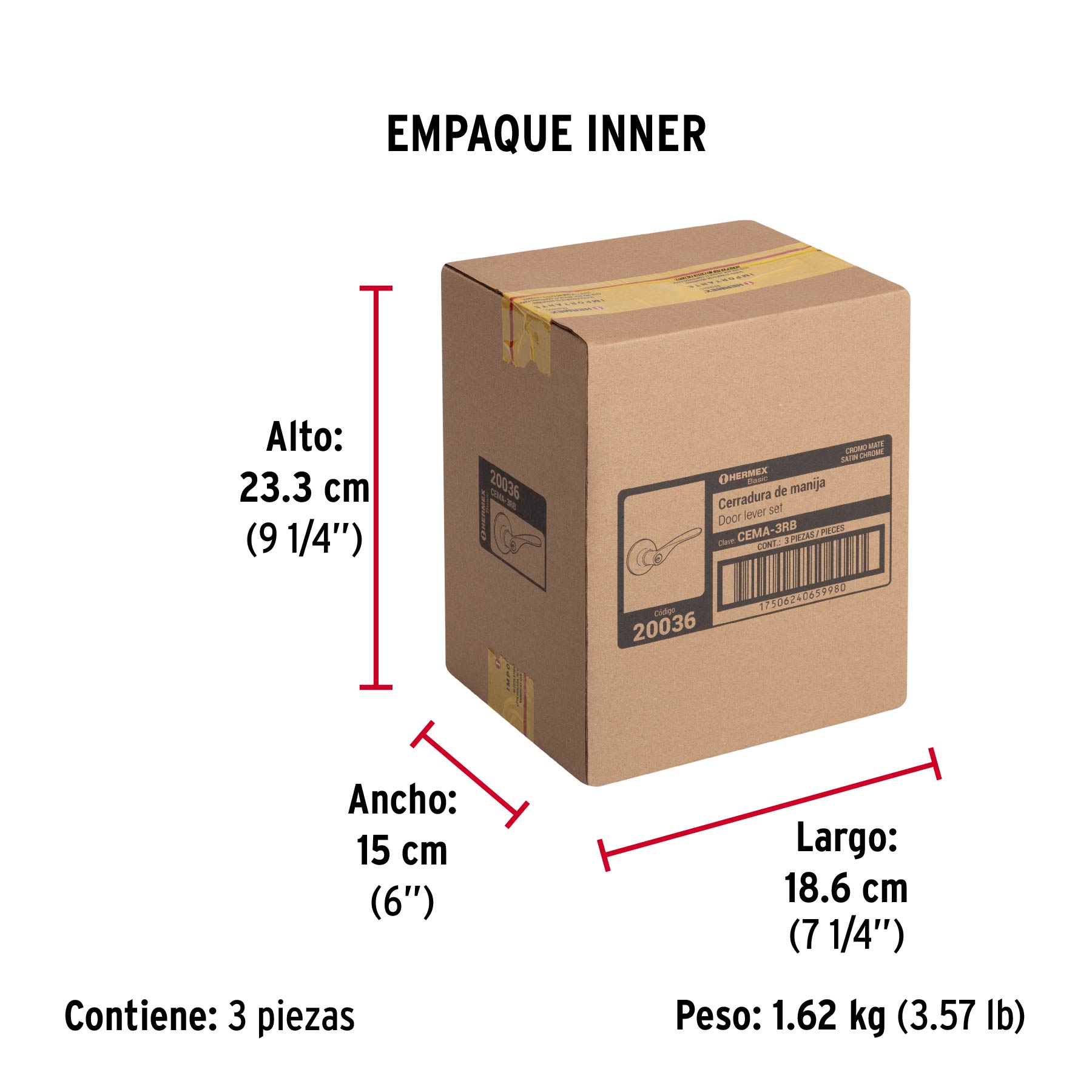 Cerradura Basic manija, cilindro metálico, recámara, cromo