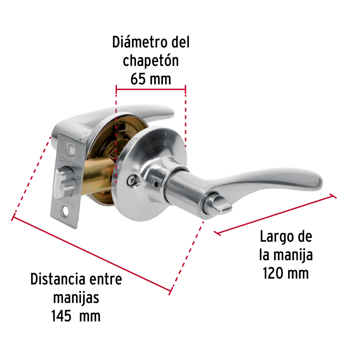Cerradura Basic manija, cilindro metálico, recámara, cromo