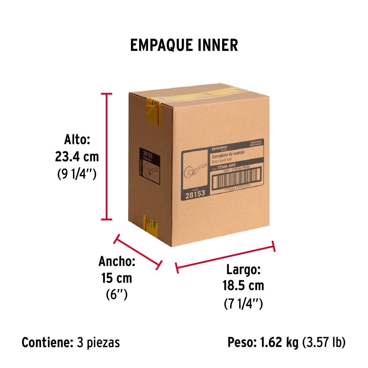 Cerradura manija 'Milán' p/recámara, negro, cil latón, Basic