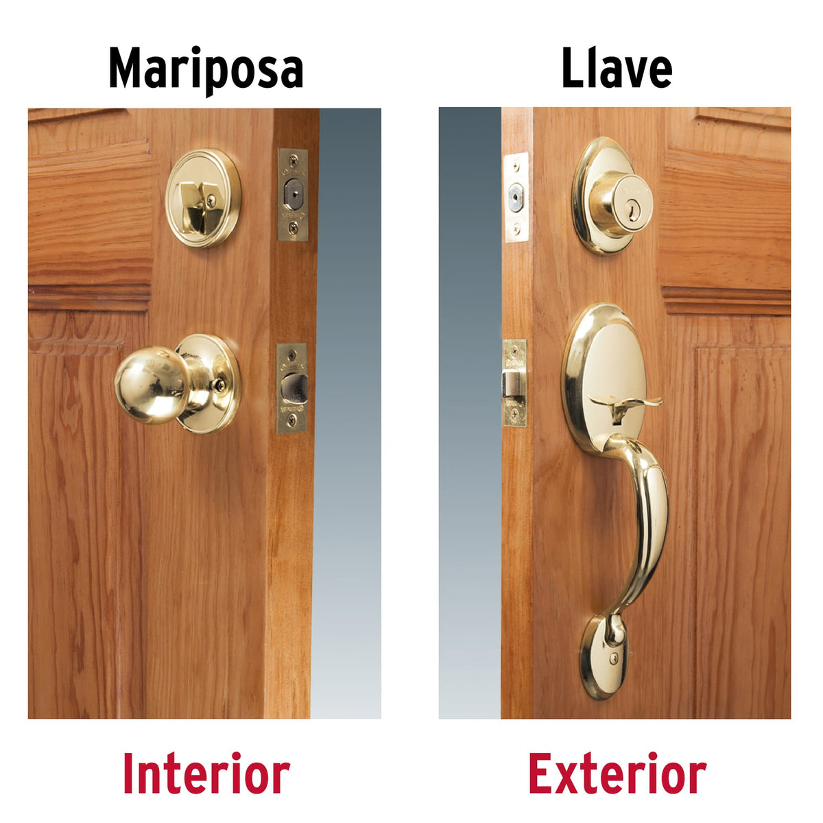 Cerradura, latón brillante, mariposa, pomo, Hermex Basic