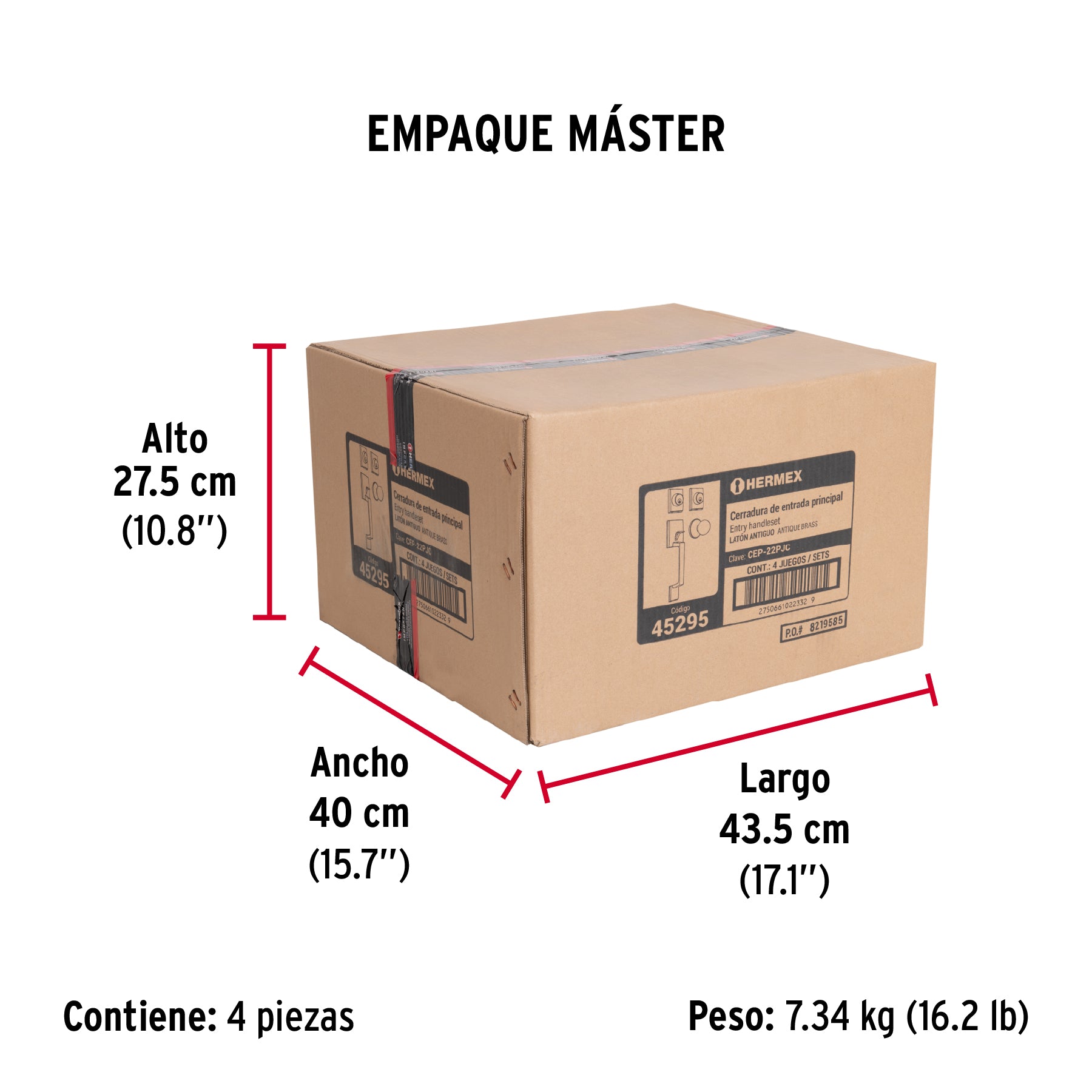 Jaladera, perilla y cerrojo llave-llave 'Porto', latón ant.