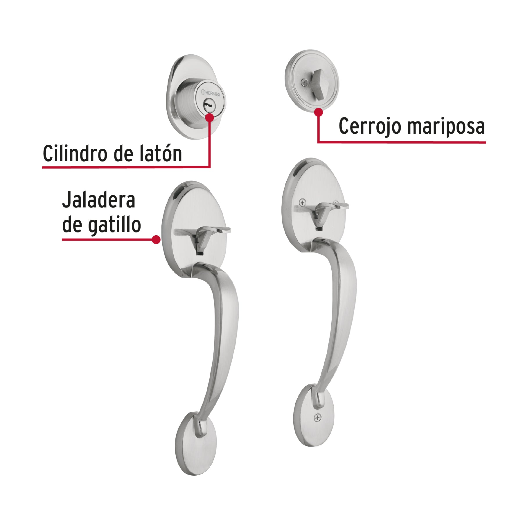 Cerradura entrada, cromo mate, mariposa, jaladera