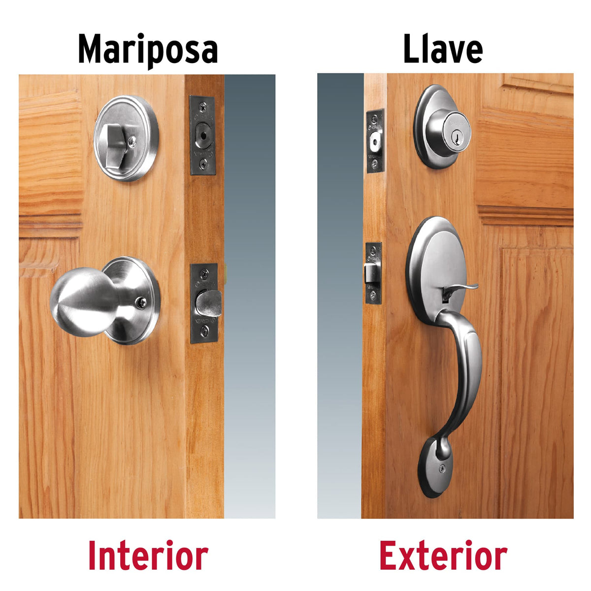 Cerradura, cromo mate, mariposa, pomo-jaladera, Hermex Basic