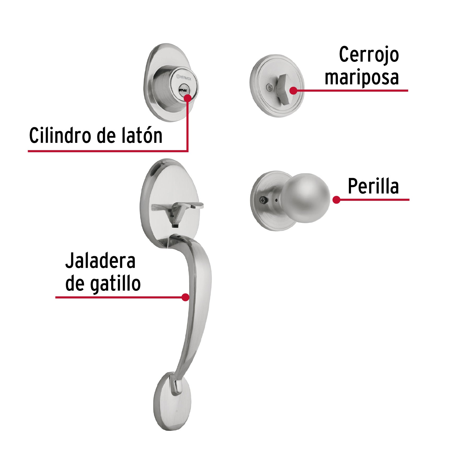 Cerradura, cromo mate, mariposa, pomo-jaladera