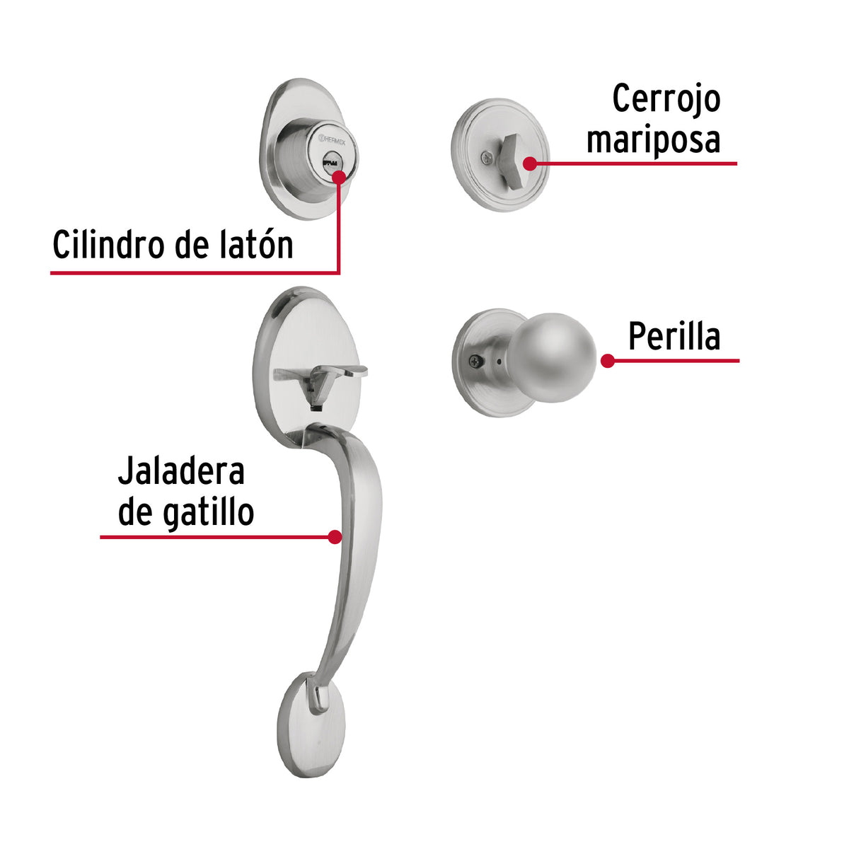 Cerradura, cromo mate, mariposa, pomo-jaladera