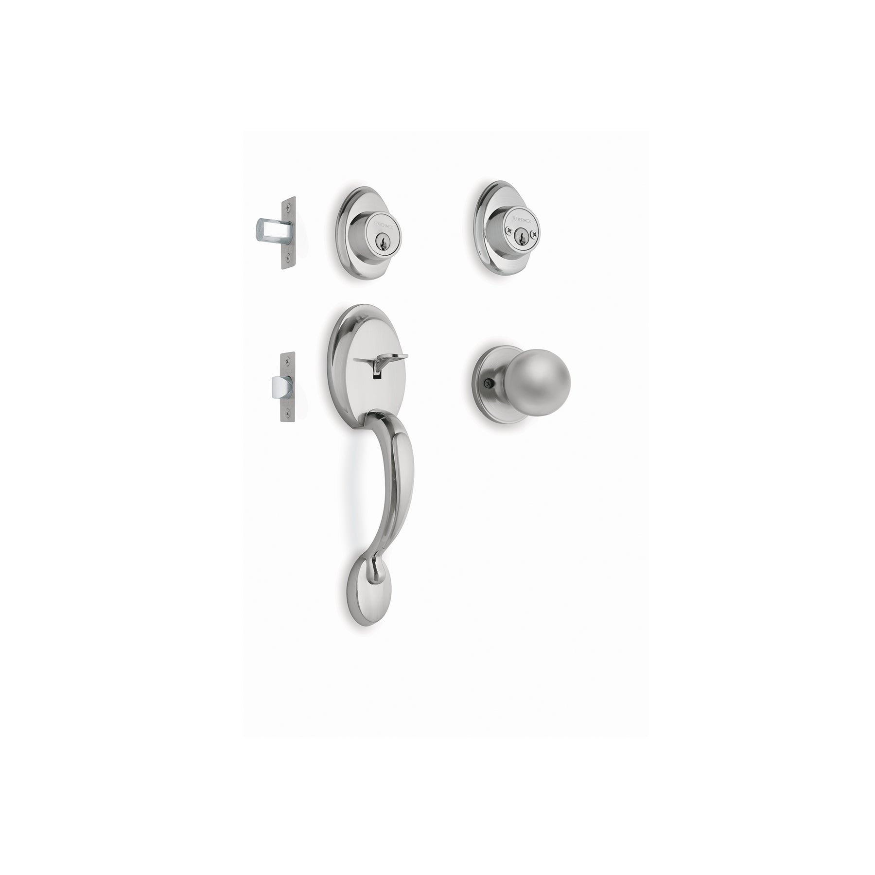 Cerradura entrada, cromo mate, doble, pomo, Hermex Basic