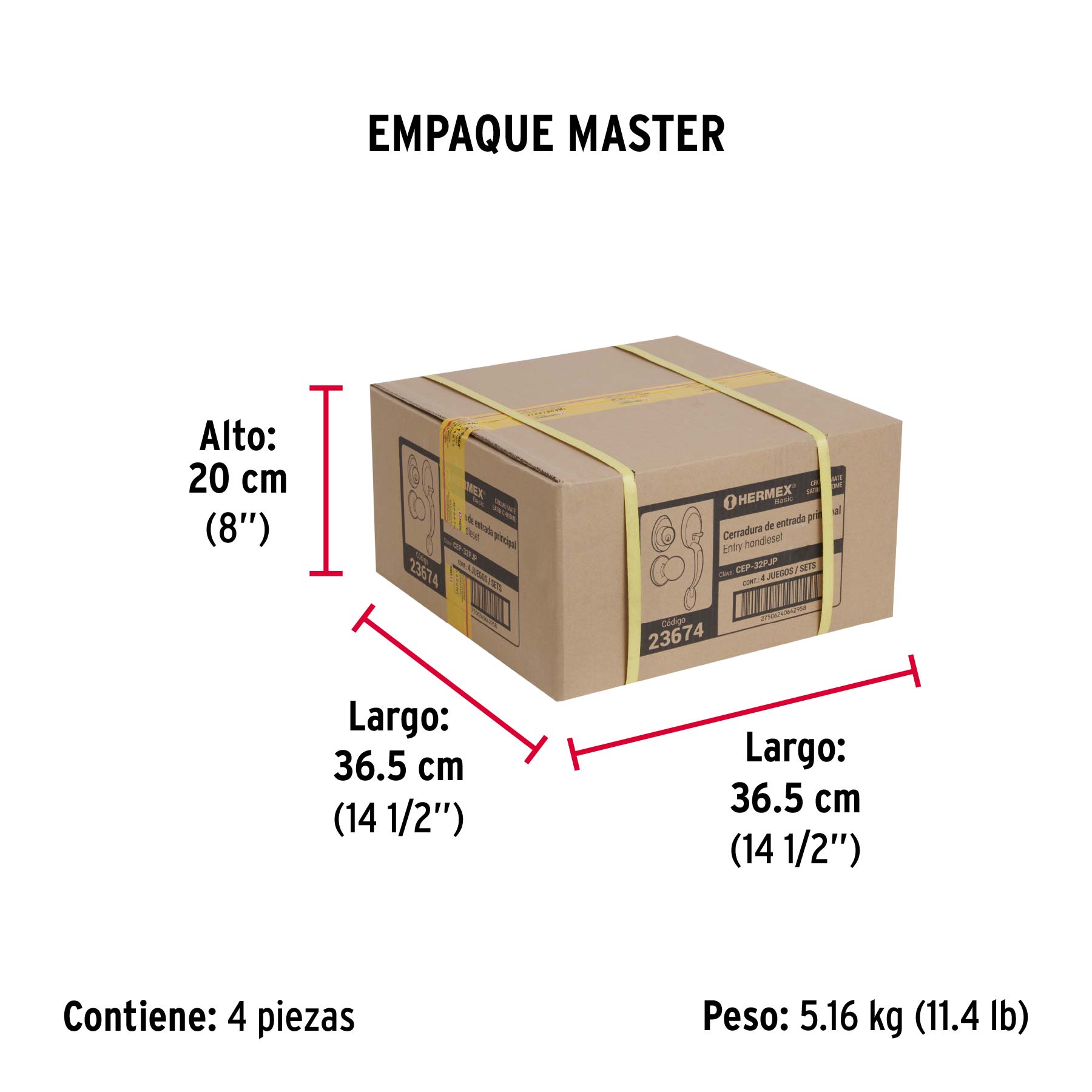 Cerradura entrada, cromo mate, doble, pomo, Hermex Basic