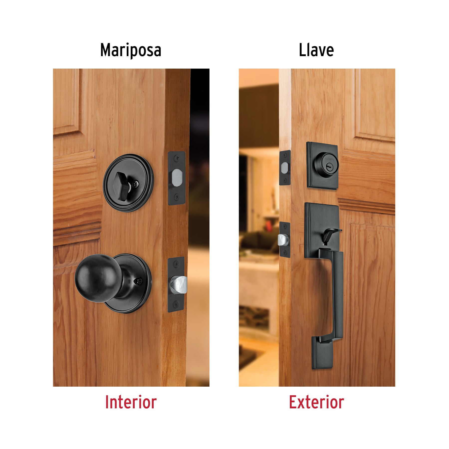 Jaladera, perilla y cerrojo llave-mariposa 'Porto', negro