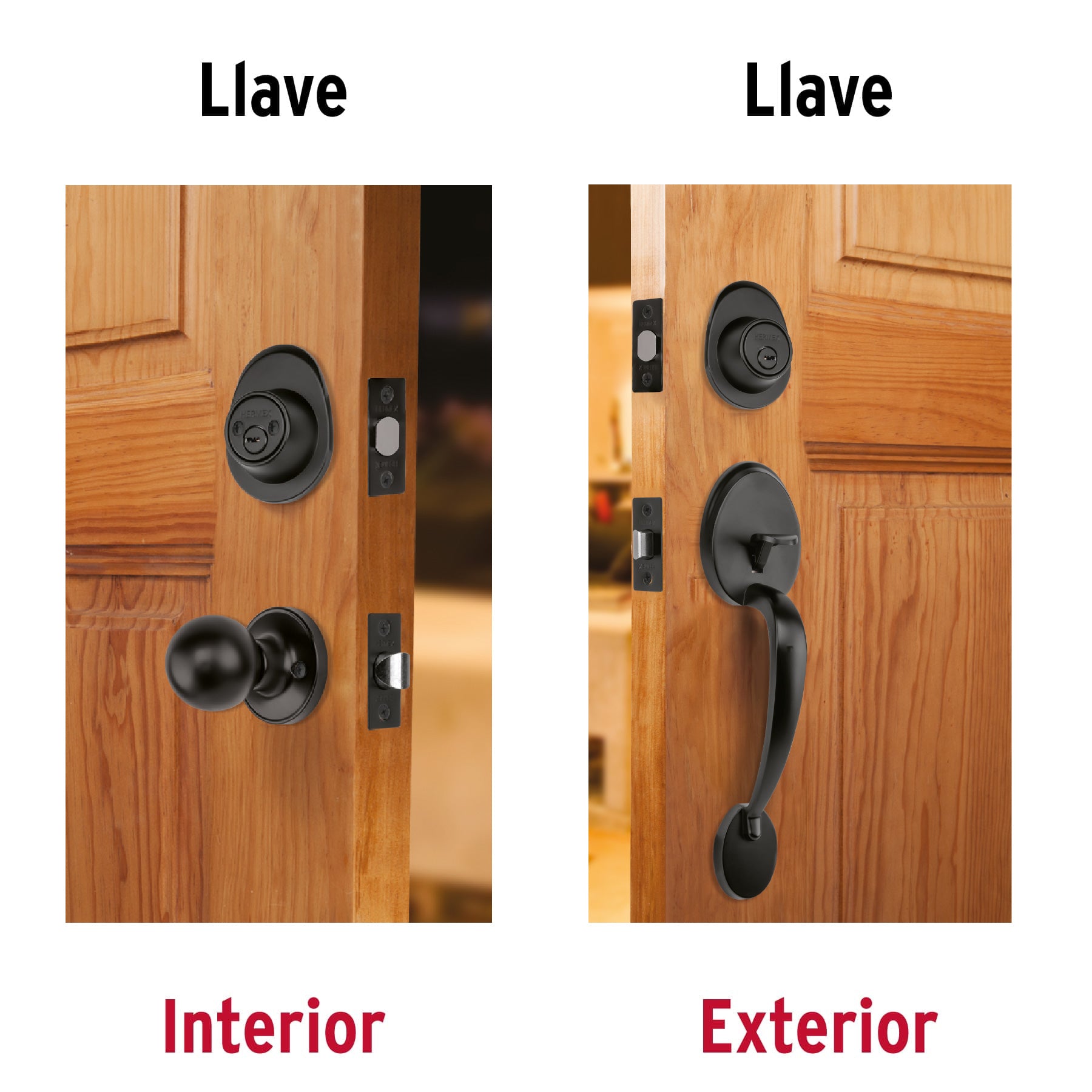 Jaladera, perilla y cerrojo llave-llave, negro, Basic