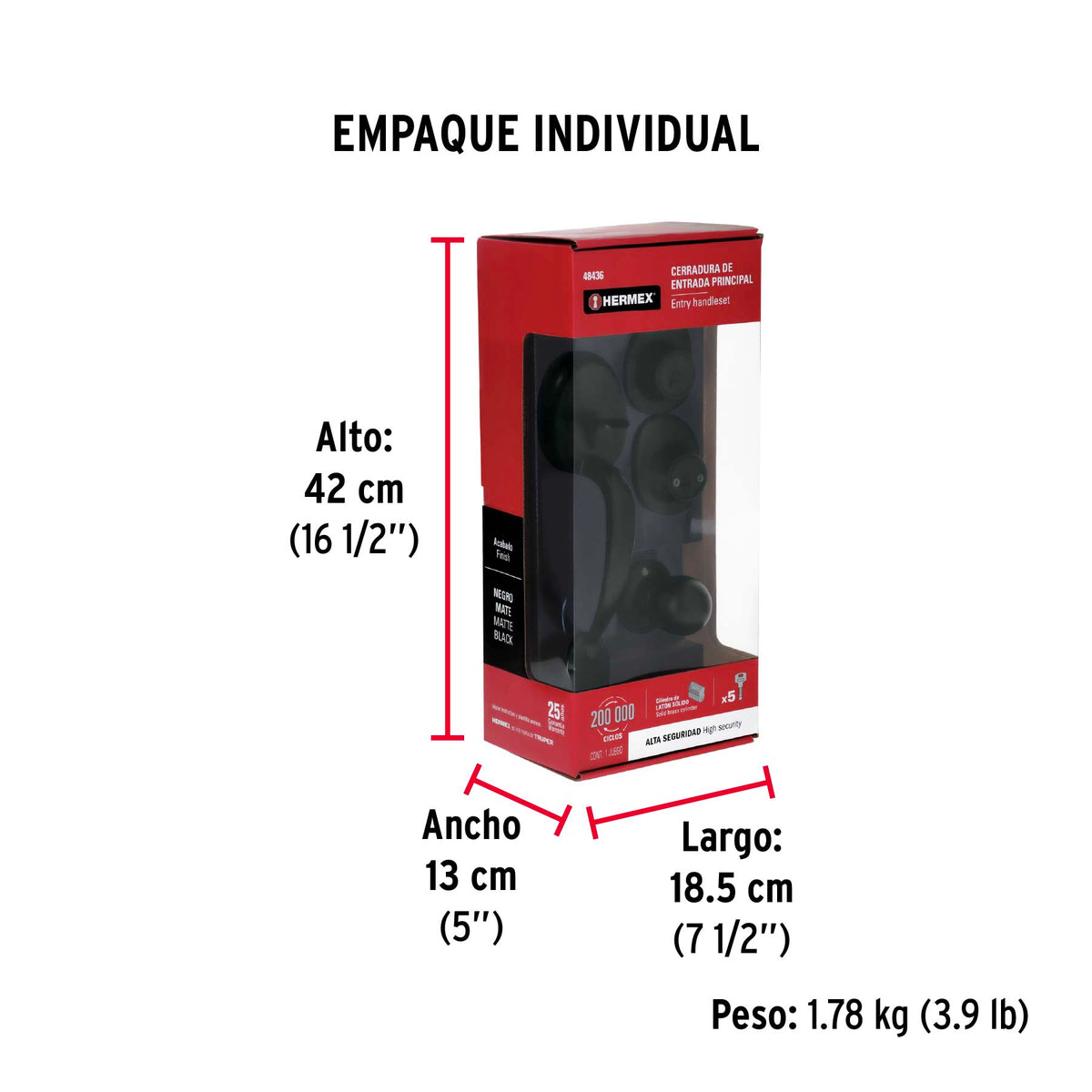 Jaladera, perilla y cerrojo llave-llave, negro