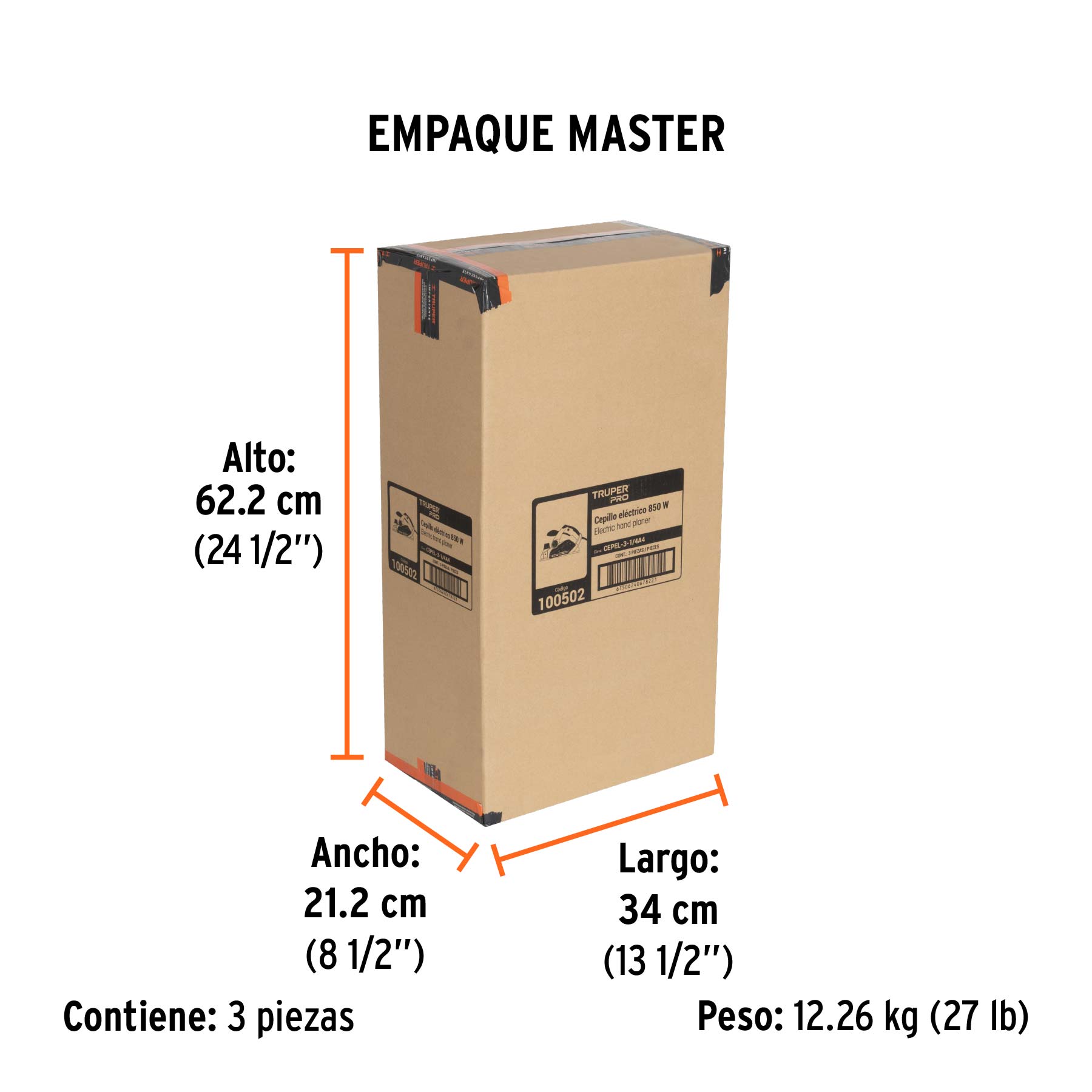 Cepillo eléctrico 3-1/4', profesional, 850 W