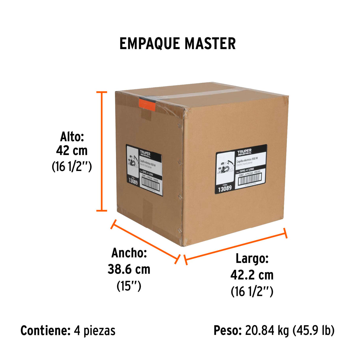 Cepillo eléctrico 4-1/2", 950W, TRUPER INDUSTRIAL