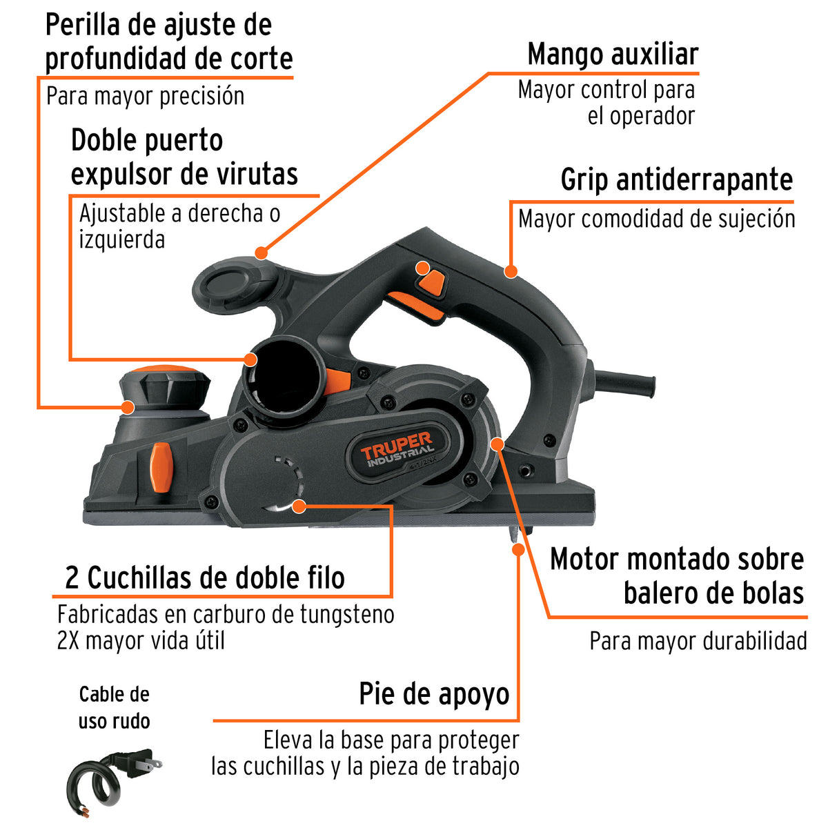 Cepillo eléctrico 4-1/2", 950W, TRUPER INDUSTRIAL