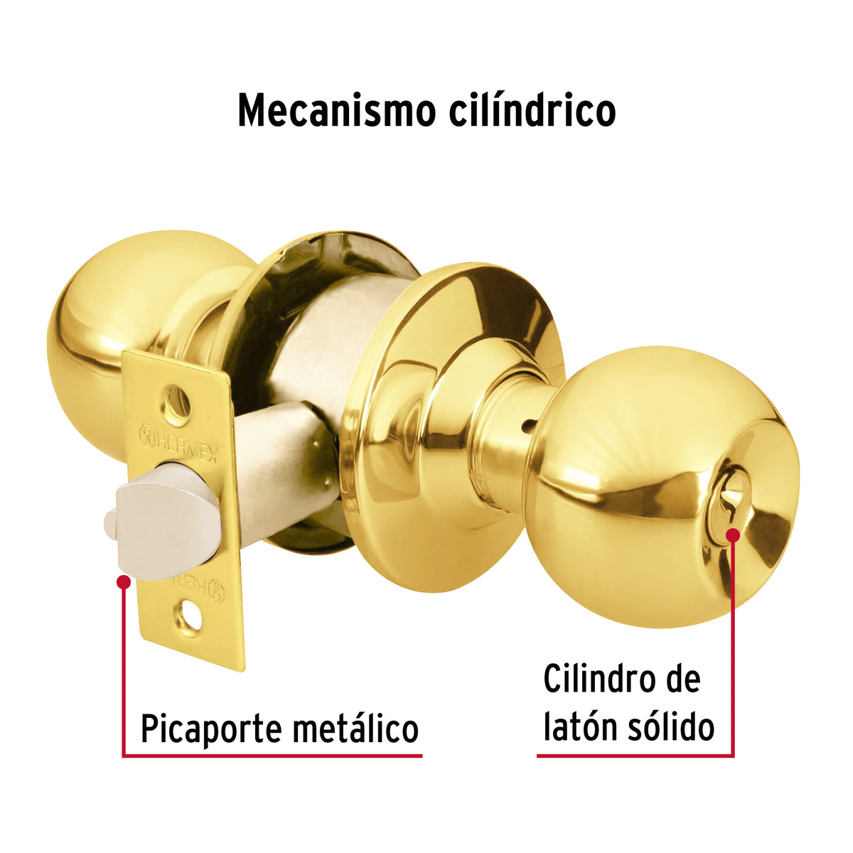 Cerradura pomo, latón brillante, esfera, entrada