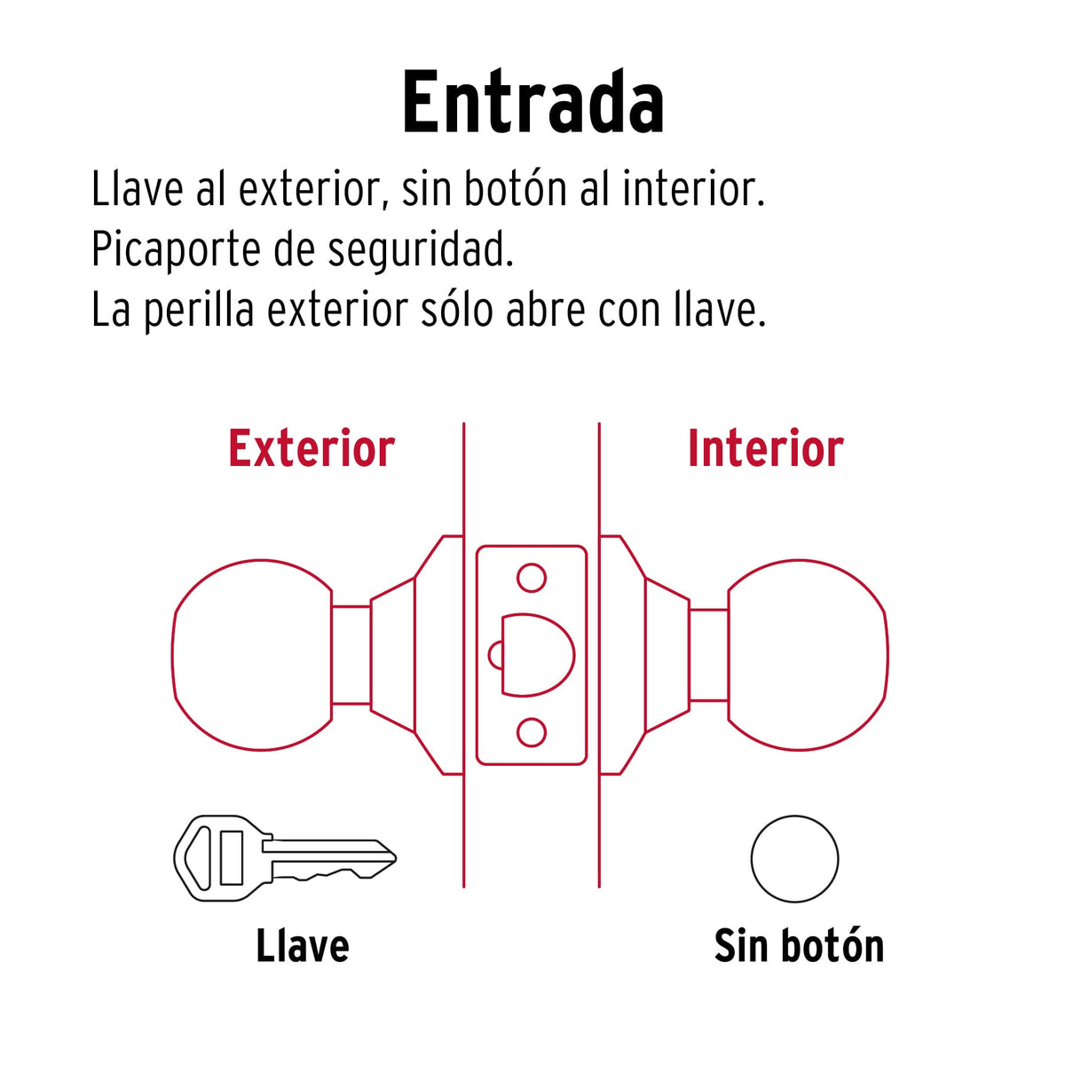 Cerradura pomo, latón brillante, esfera, entrada