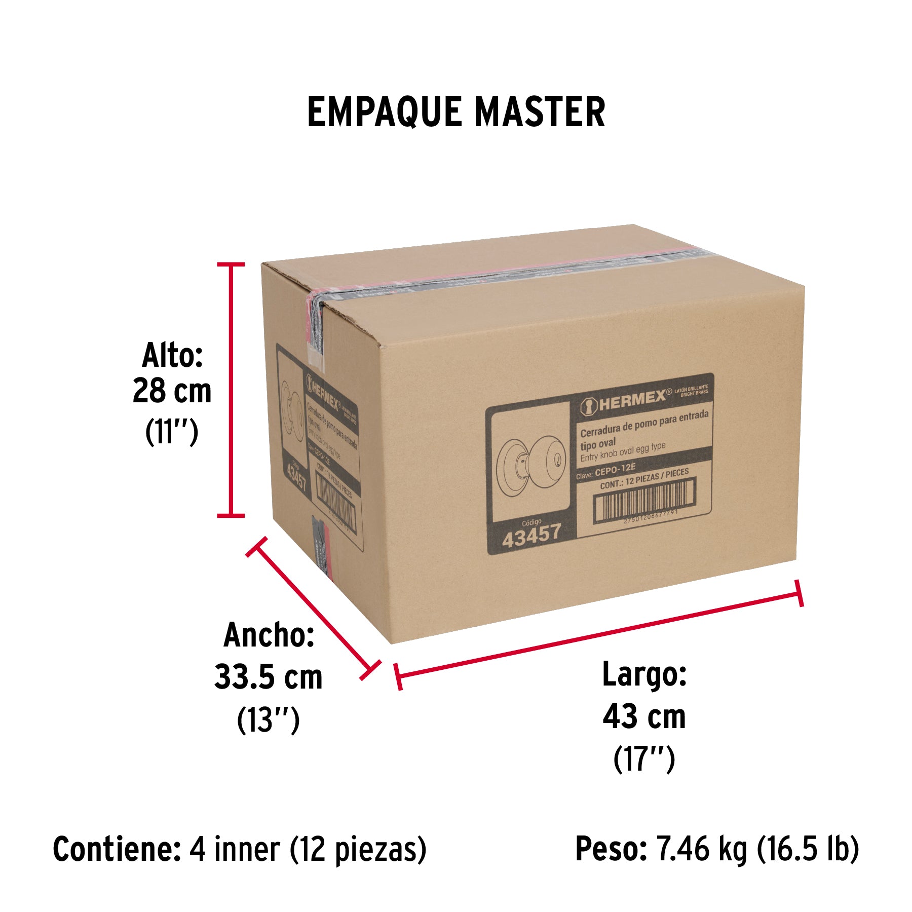 Cerradura pomo, latón brillante, oval, entrada