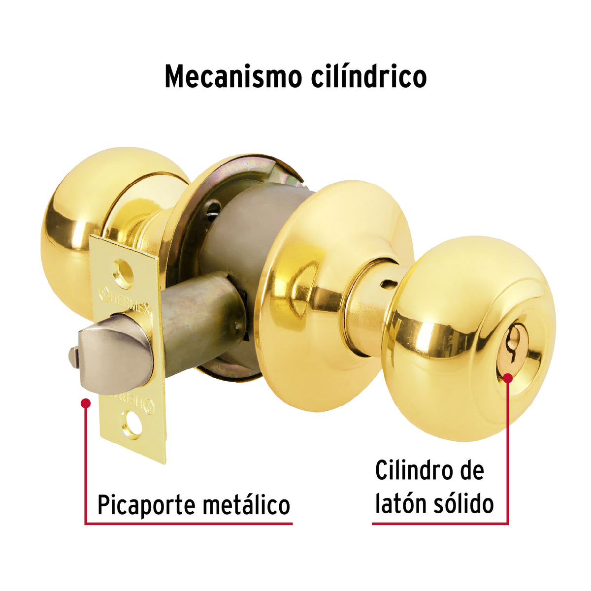 Cerradura pomo, latón brillante, oval, recámara