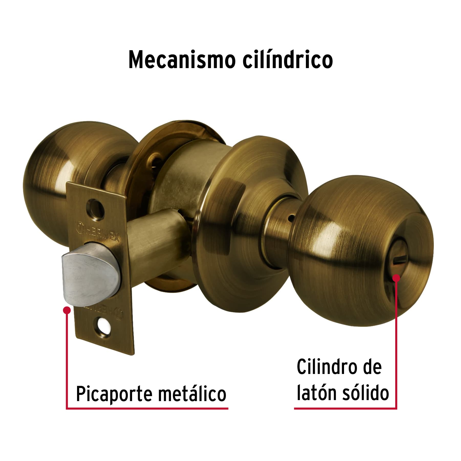 Cerradura pomo, latón antiguo, esfera, baño