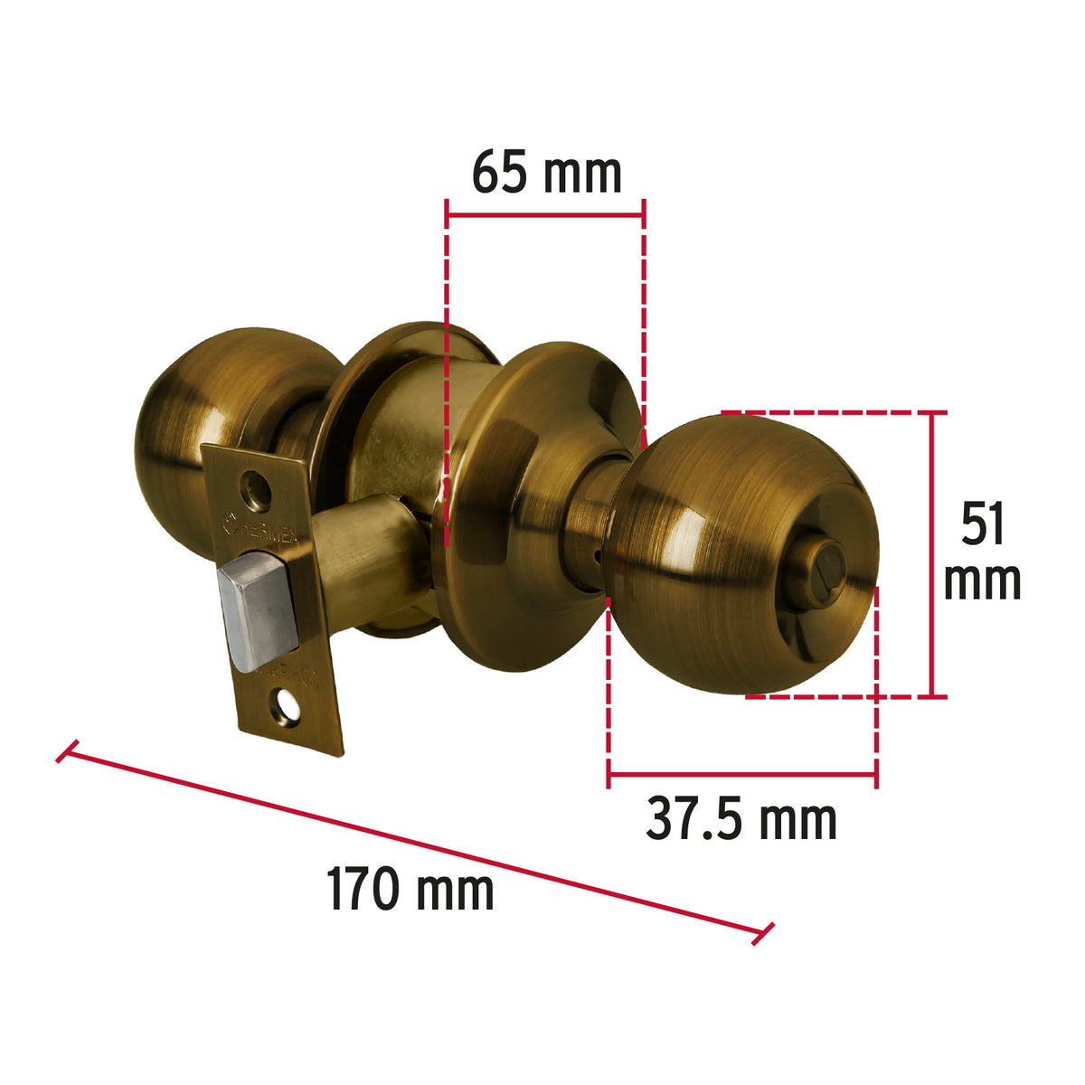 Cerradura pomo, latón antiguo, esfera, baño
