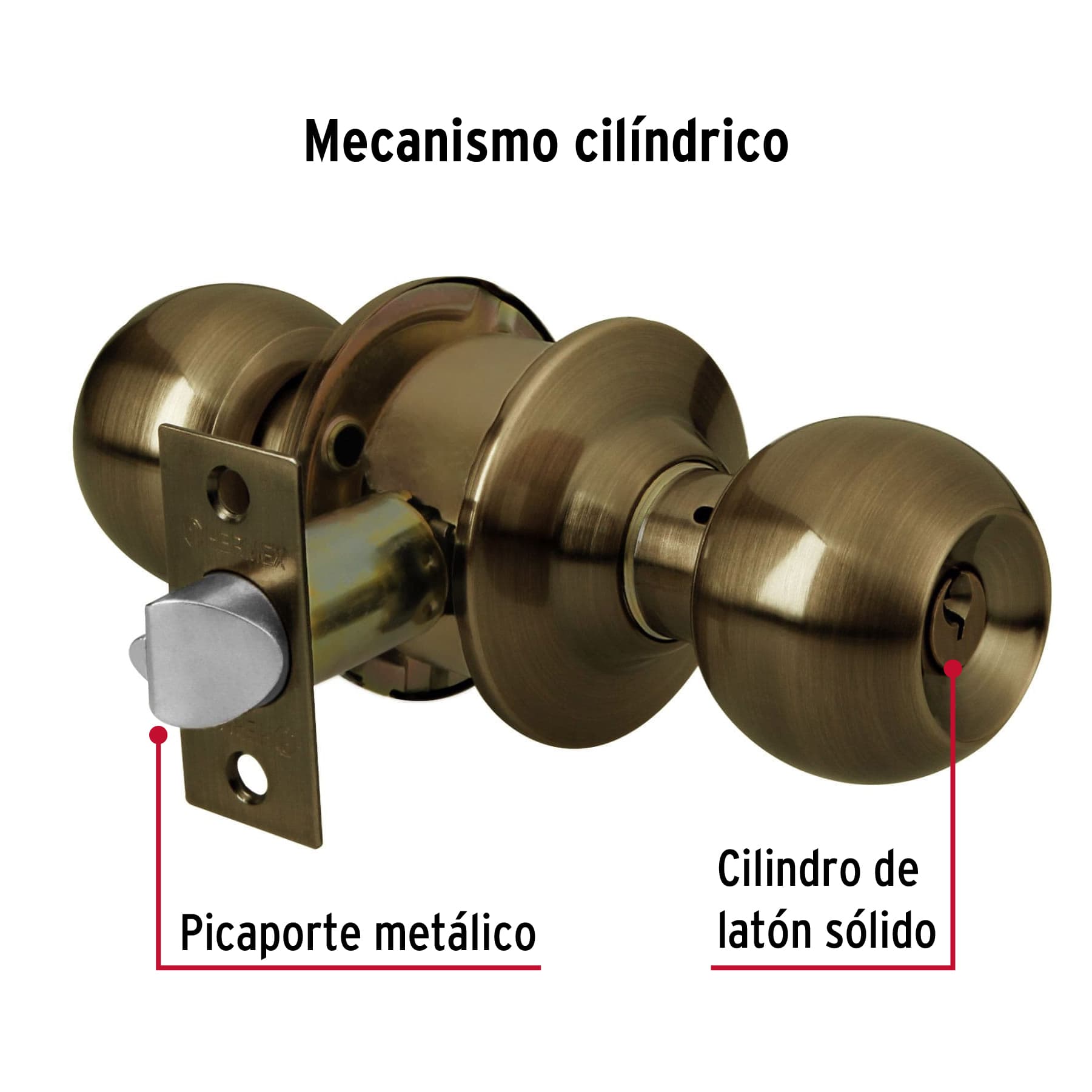 Cerradura pomo, latón antiguo, esfera,entrada
