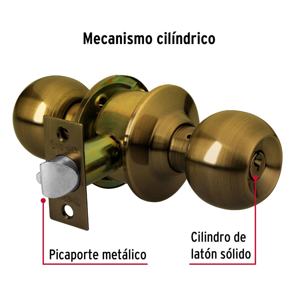 Cerradura pomo, latón antiguo, esfera, recámara