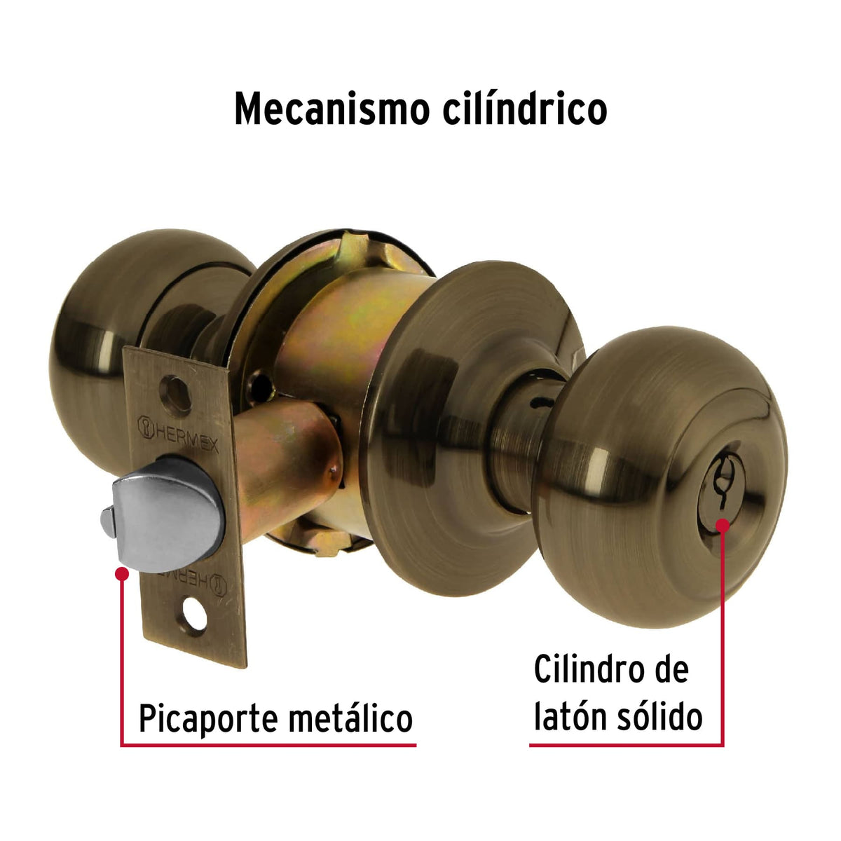 Cerradura pomo, latón antiguo, oval, recámara