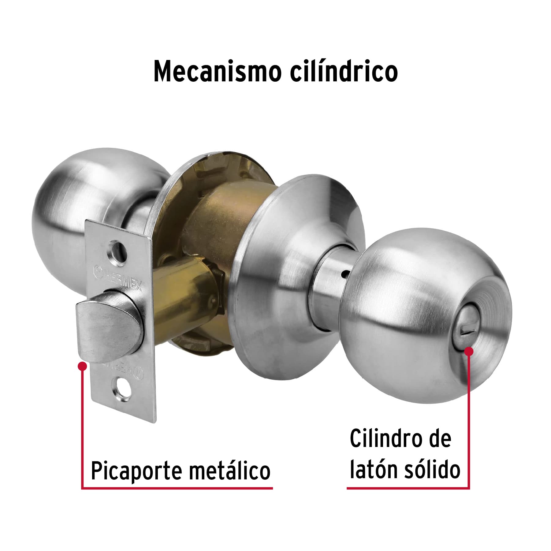 Cerradura pomo, cromo mate, esfera, baño