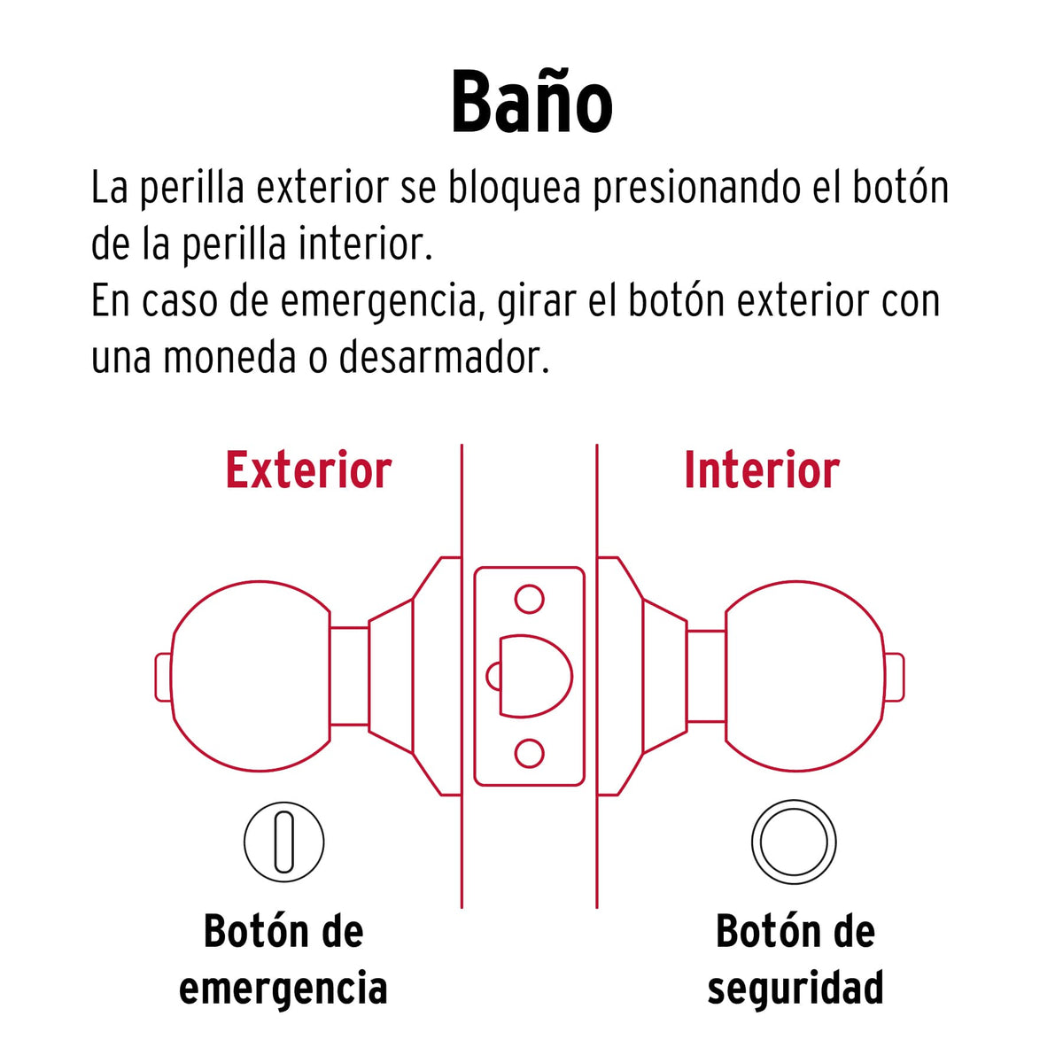 Cerradura pomo, cromo mate, esfera, baño