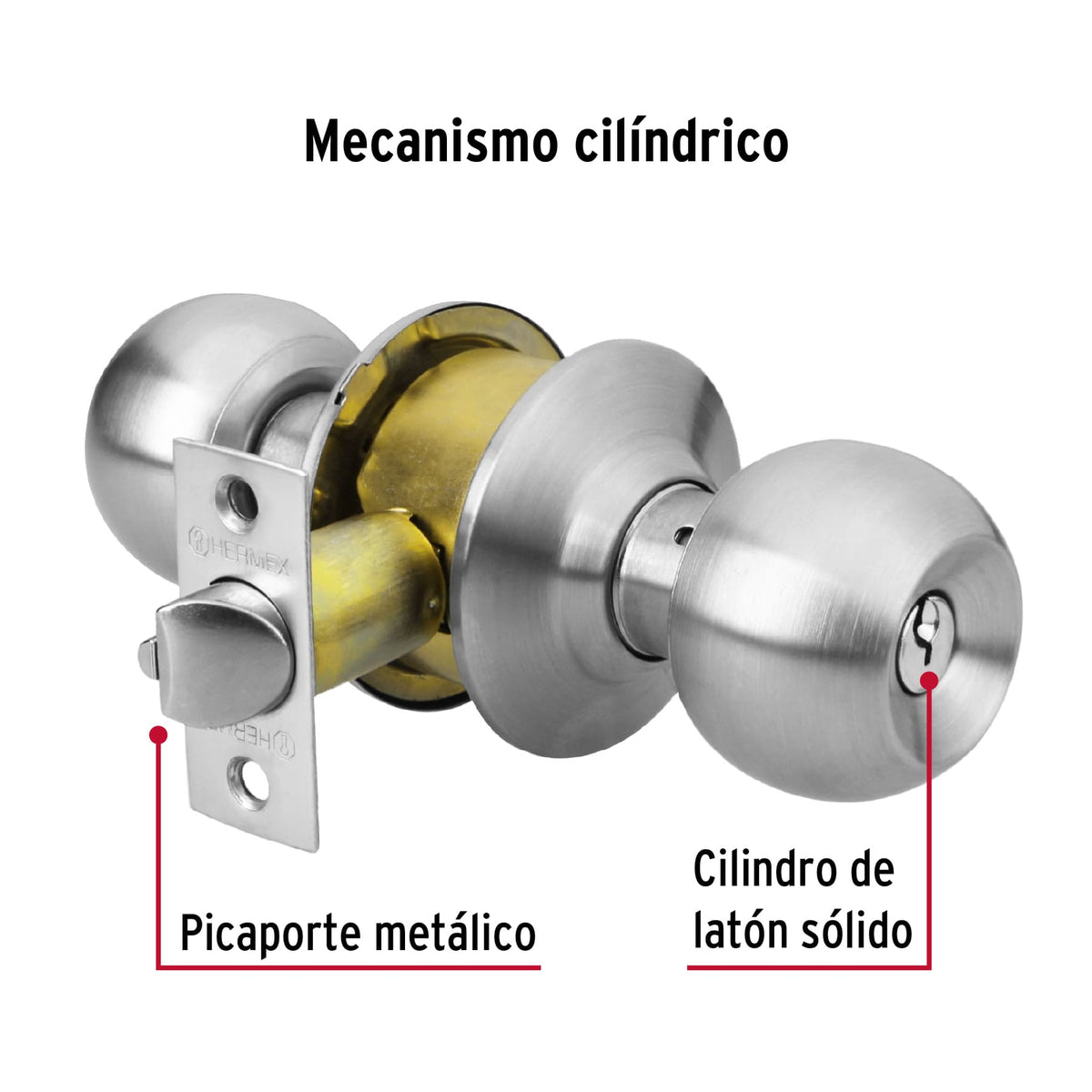 Cerradura pomo, cromo mate, esfera, entrada