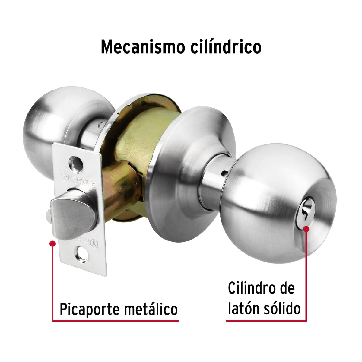 Cerradura pomo, cromo mate, esfera, recámara