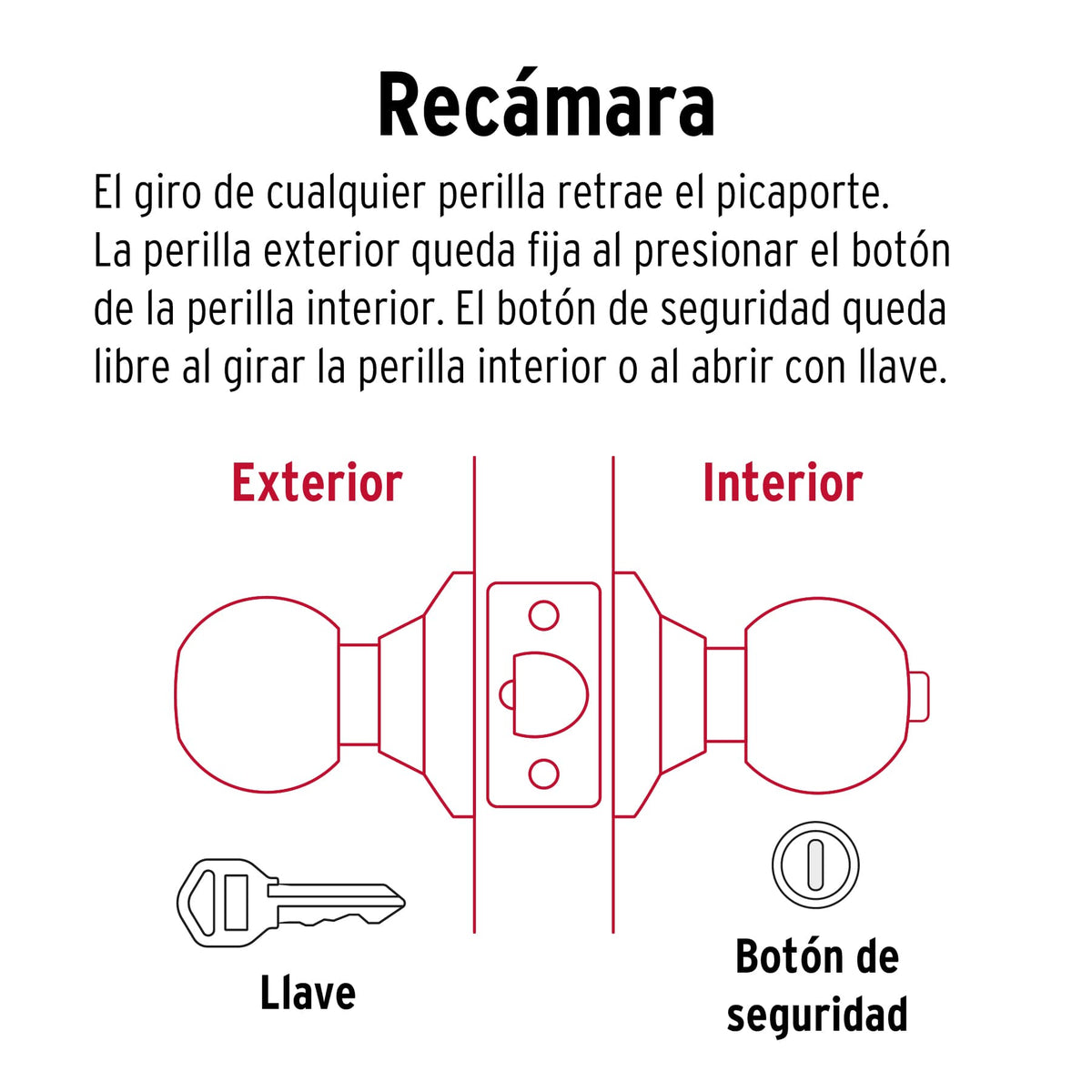 Cerradura pomo, cromo mate, esfera, recámara